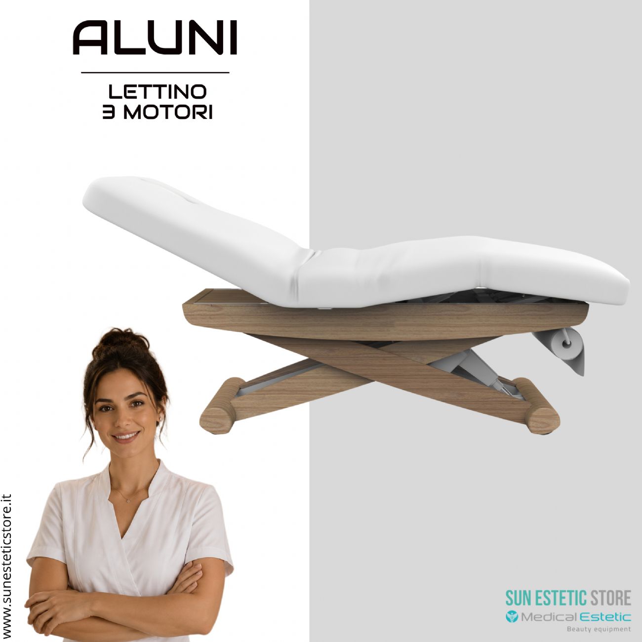 Aluni Lettino massaggio Spa elettrico 3 motori in legno