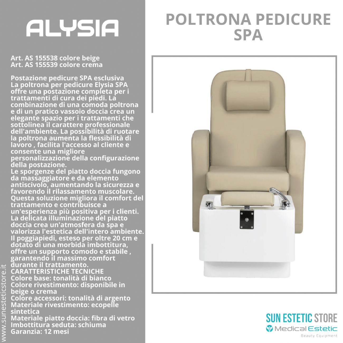 Alysia poltrona pedicure Spa professionale