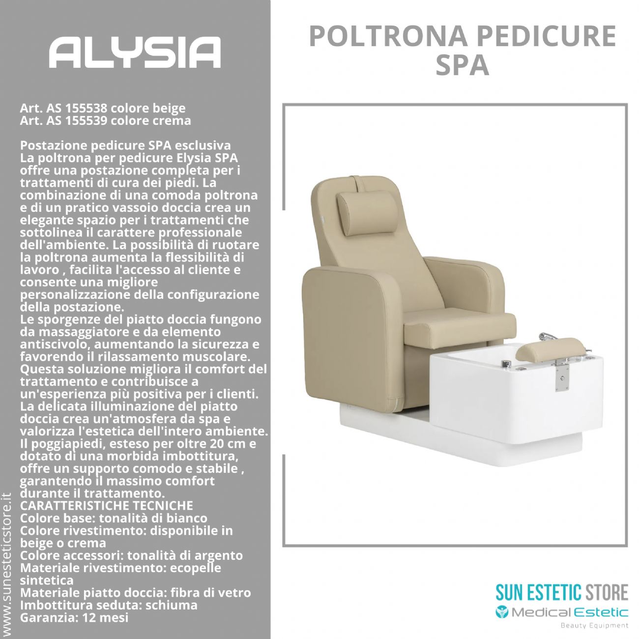 Alysia poltrona pedicure Spa professionale