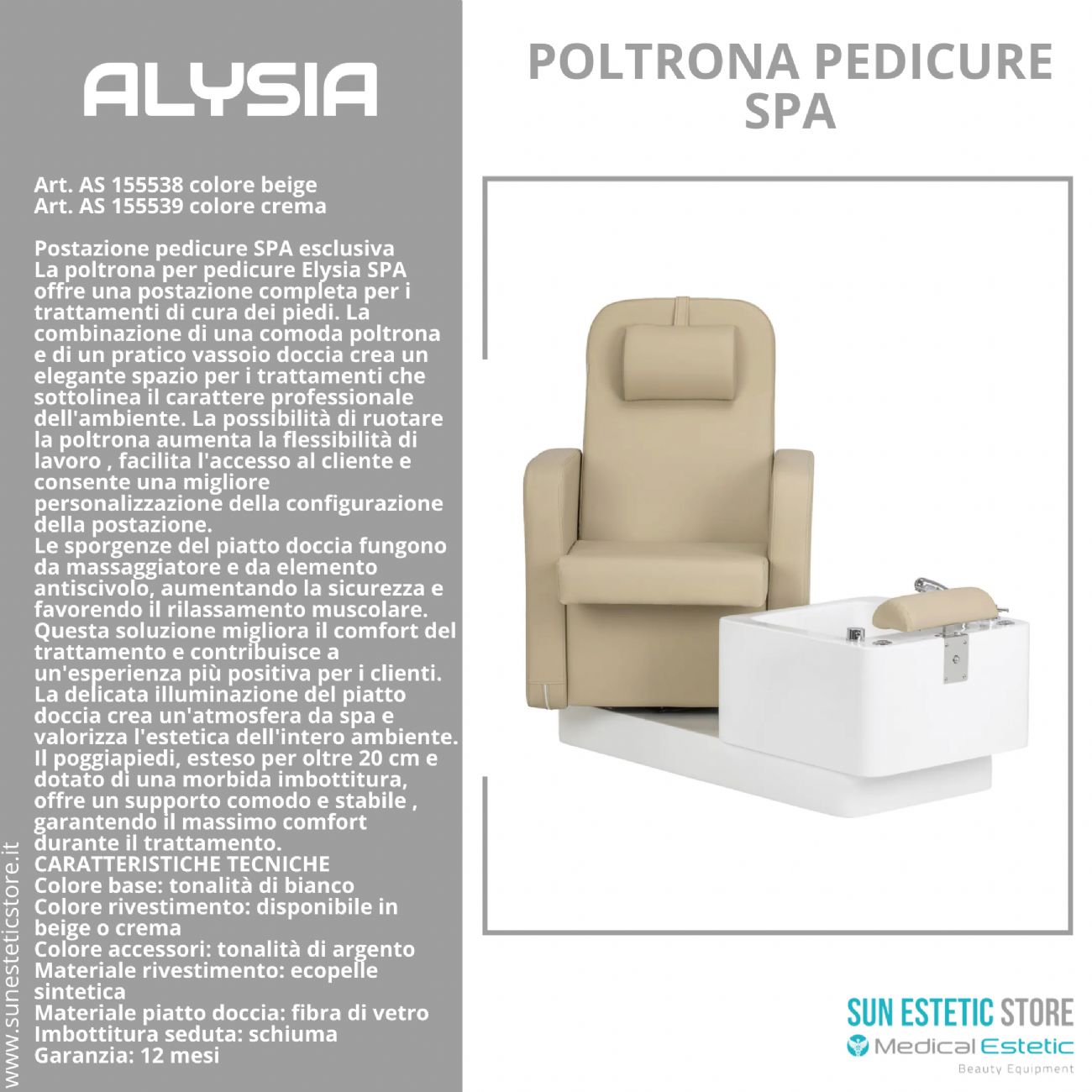 Alysia poltrona pedicure Spa professionale
