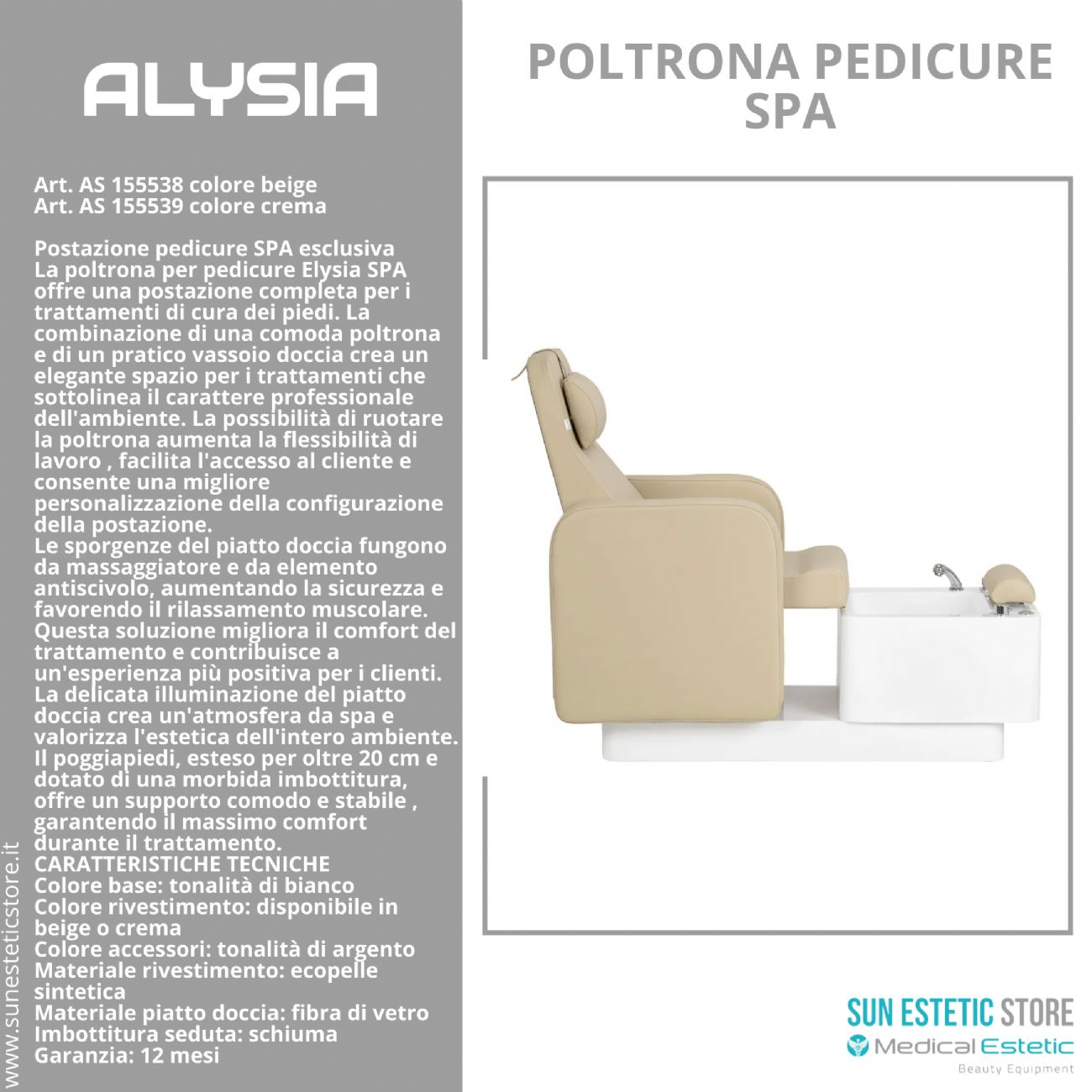 Alysia poltrona pedicure Spa professionale