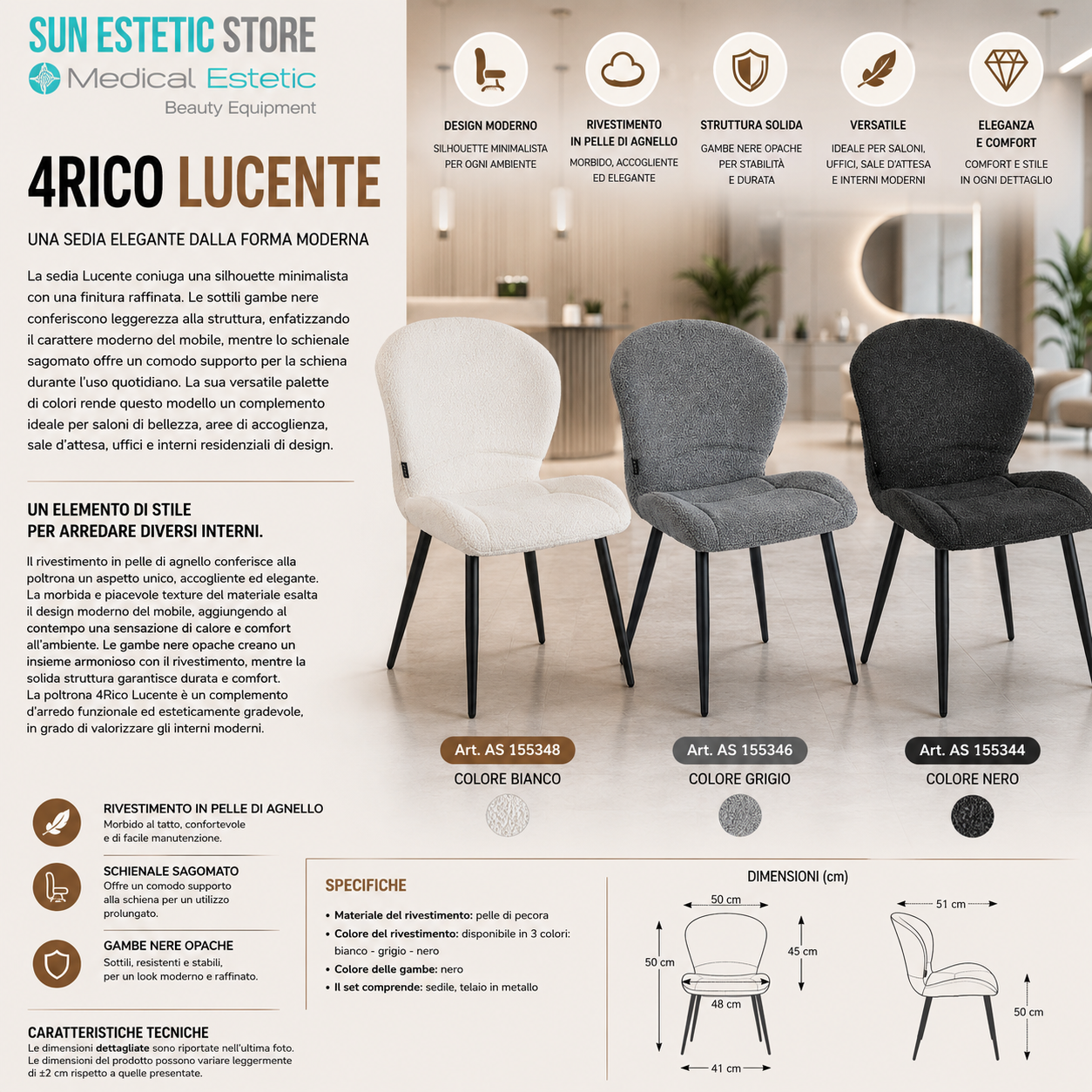 4Rico Lucente sedia poltroncina per reception sala attesa