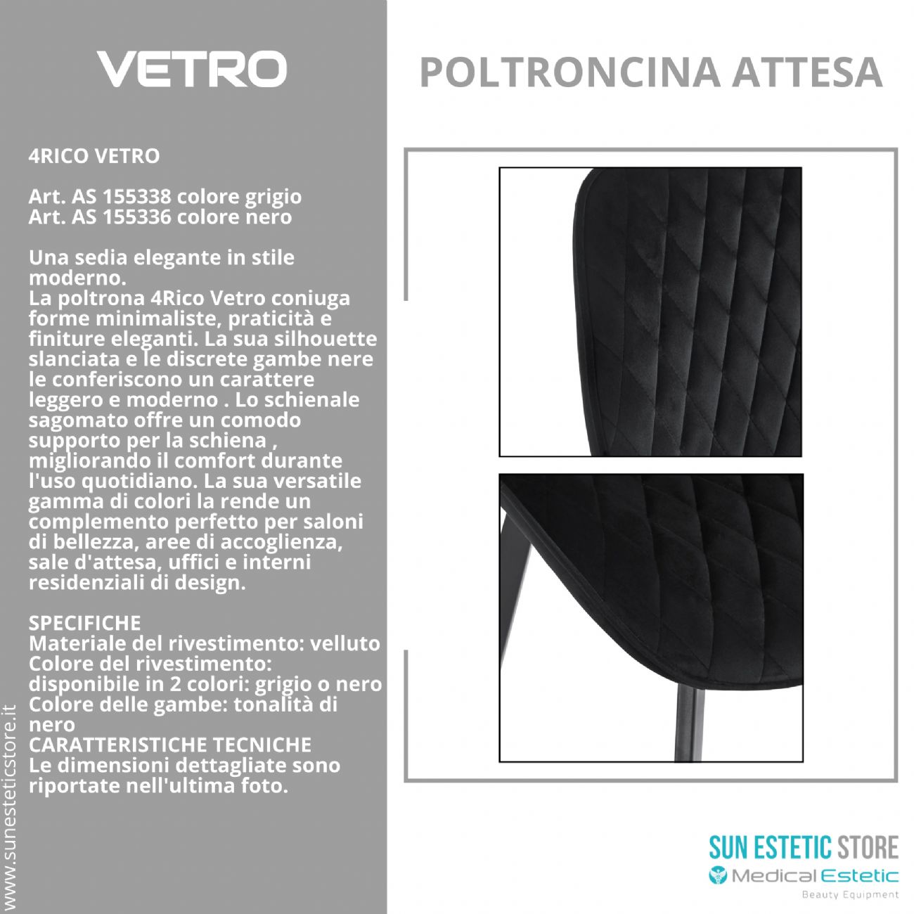 4Rico Vetro sedia poltroncina per reception sala attesa