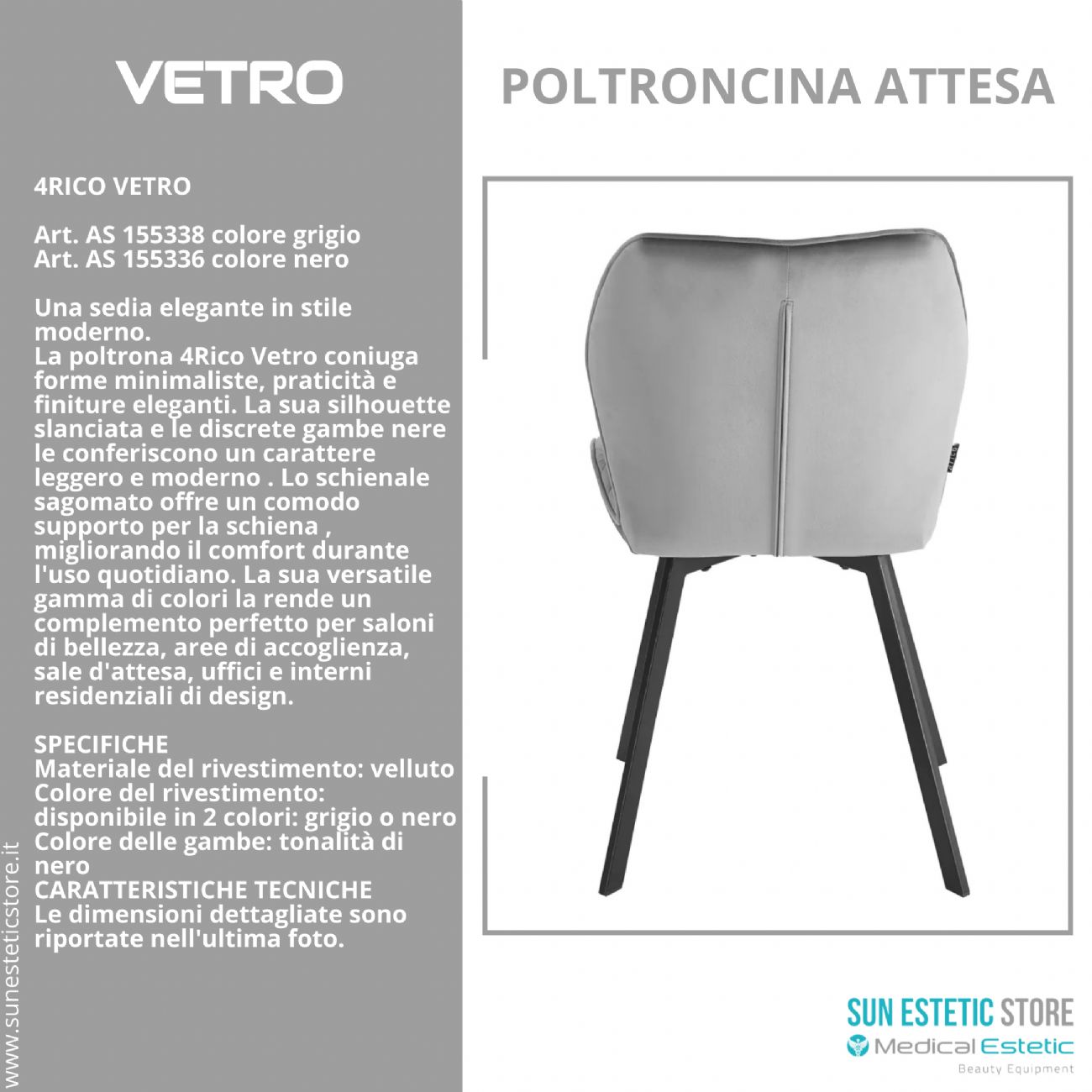 4Rico Vetro sedia poltroncina per reception sala attesa
