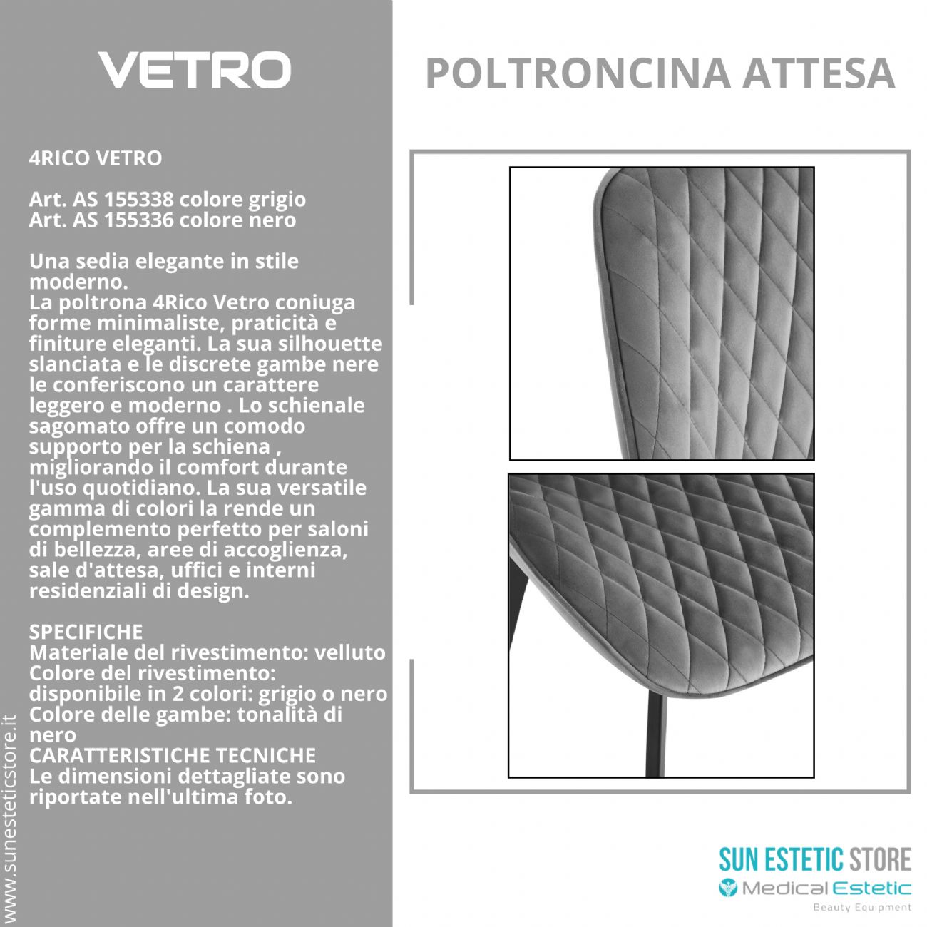 4Rico Vetro sedia poltroncina per reception sala attesa
