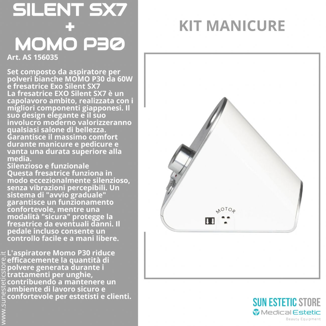 MOMO P30 aspiratore da 60W e fresa Exo Silent SX kit manicure