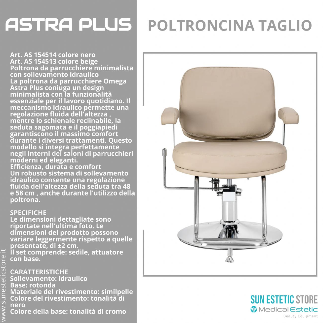 Astra Plus sedia poltroncina taglio parrucchiere
