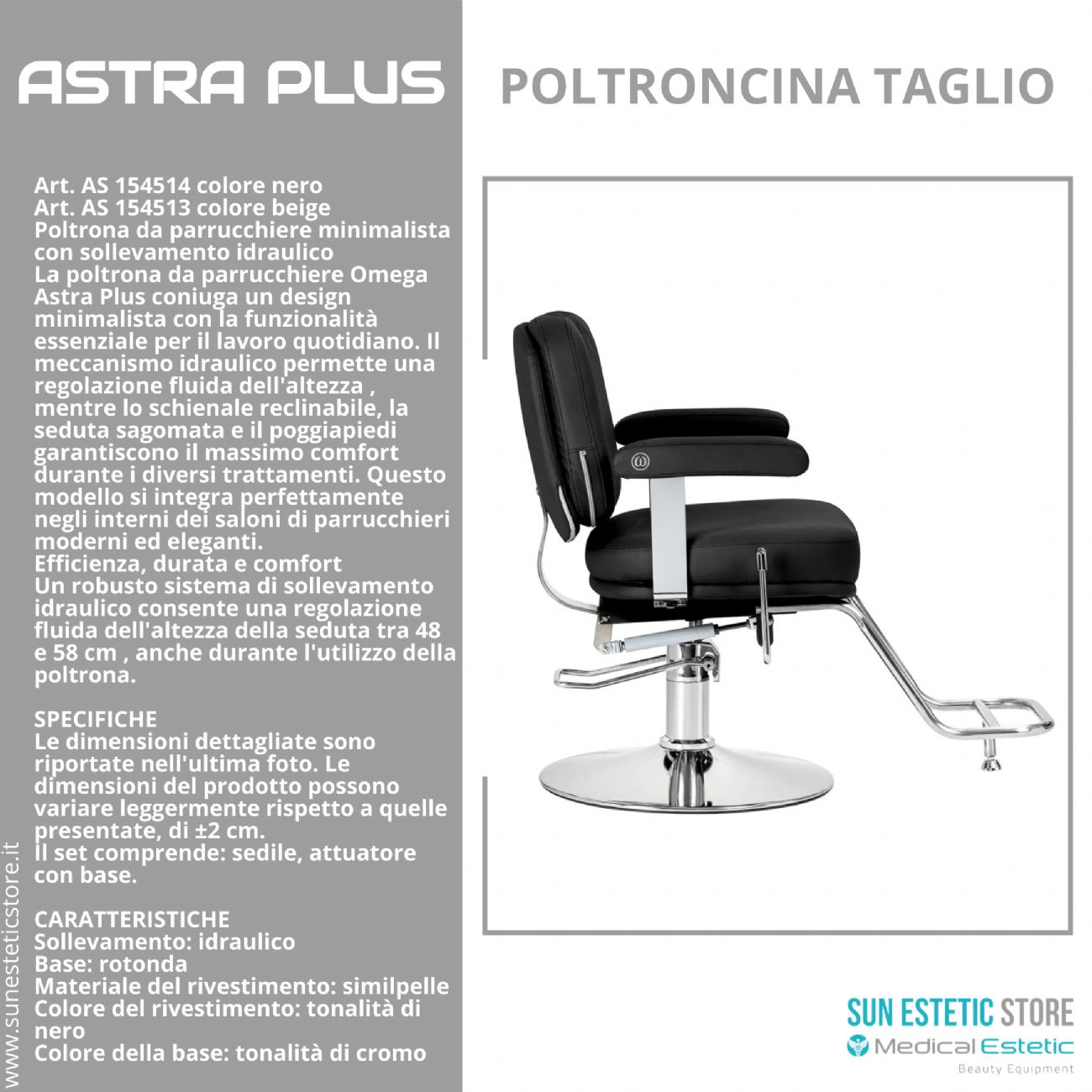 Astra Plus sedia poltroncina taglio parrucchiere