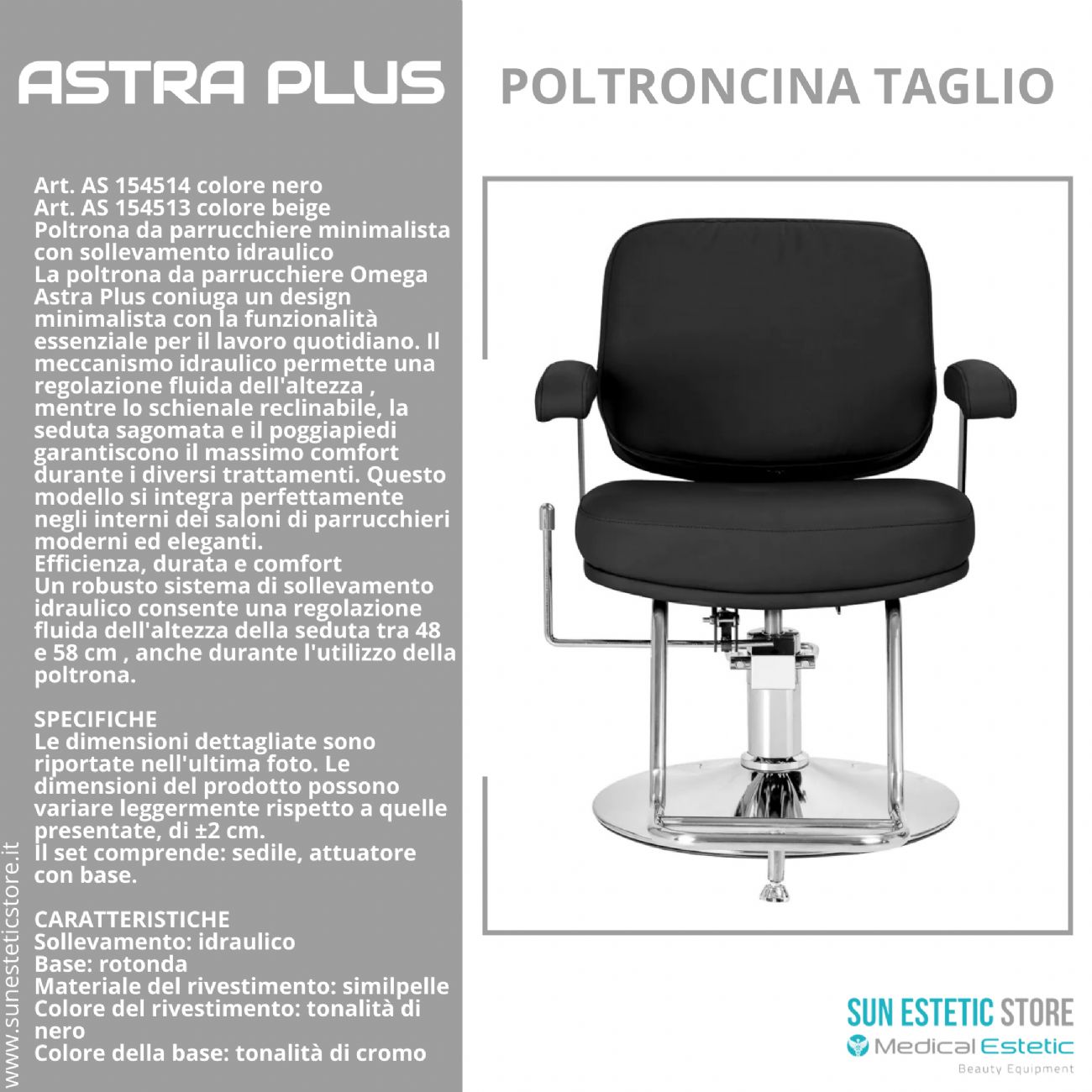 Astra Plus sedia poltroncina taglio parrucchiere