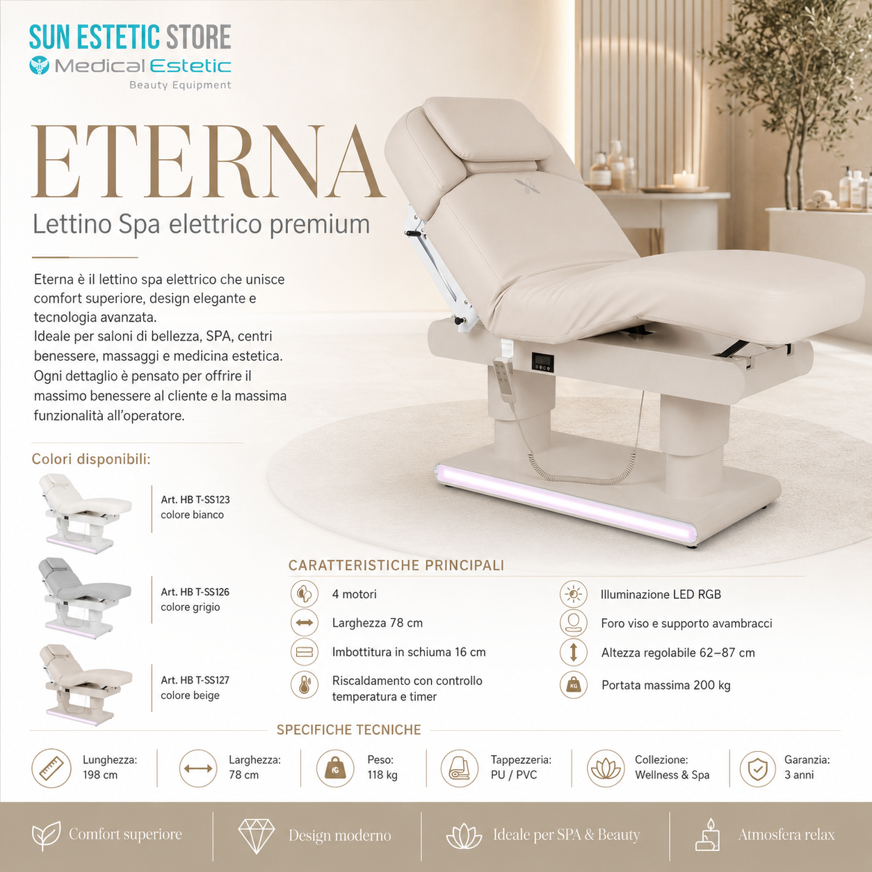 Eterna lettino Spa 4 motori riscaldato