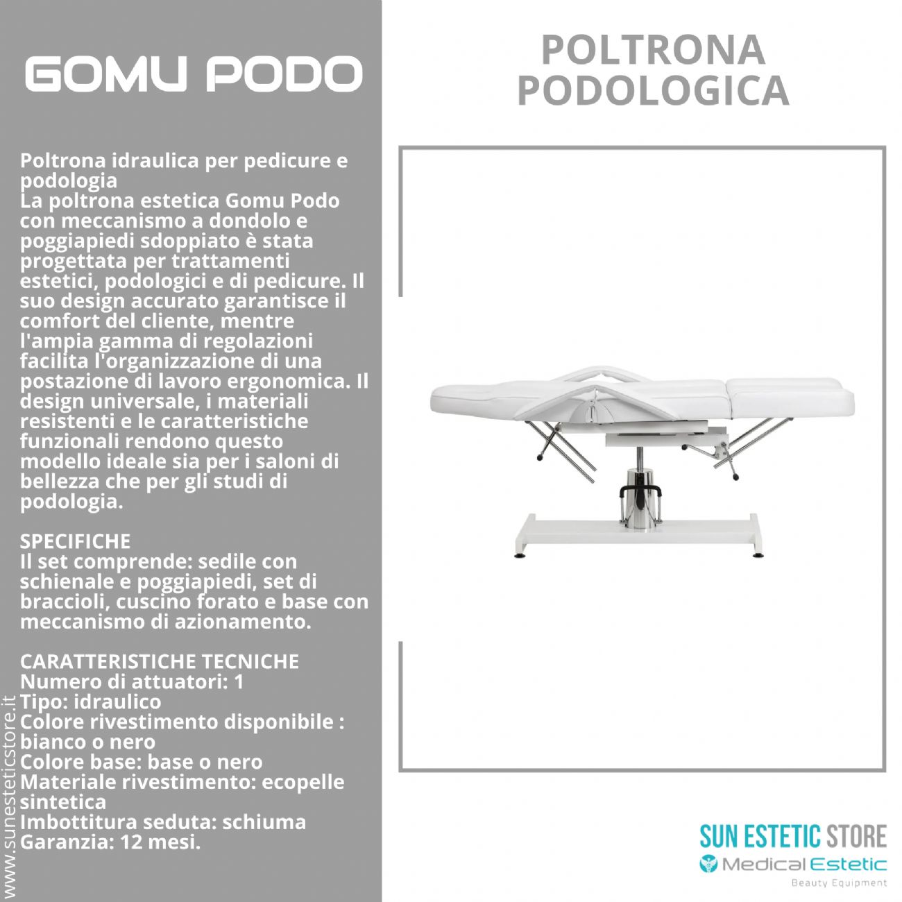 Gomu Podo 210 Poltrona Podologica Idraulica per Pedicure e Podologia