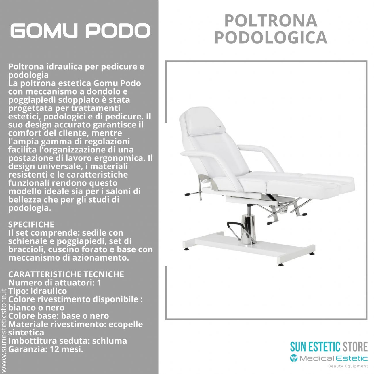 Gomu Podo 210 Poltrona Podologica Idraulica per Pedicure e Podologia