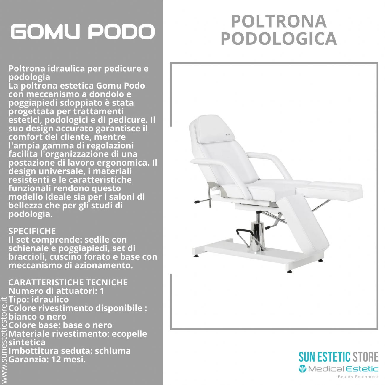 Gomu Podo 210 Poltrona Podologica Idraulica per Pedicure e Podologia