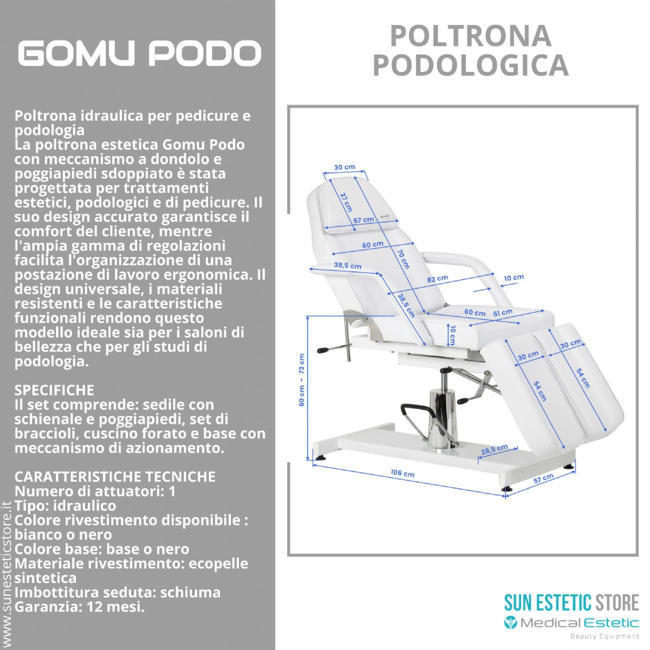 Gomu Podo 210 Poltrona Podologica Idraulica per Pedicure e Podologia