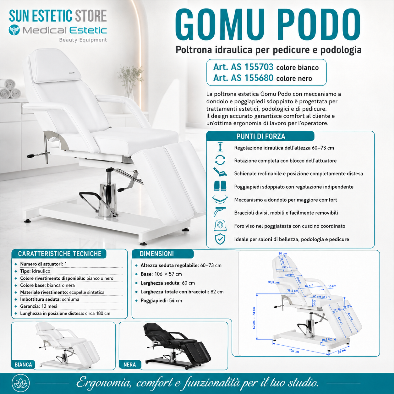 Gomu Podo 210 Poltrona Podologica Idraulica per Pedicure e Podologia