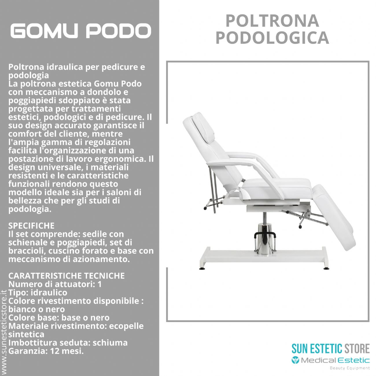 Gomu Podo 210 Poltrona Podologica Idraulica per Pedicure e Podologia