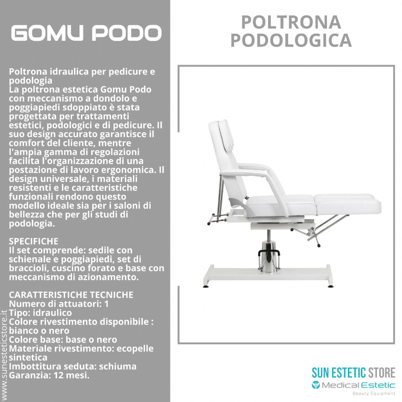 Gomu Podo 210 Poltrona Podologica Idraulica per Pedicure e Podologia