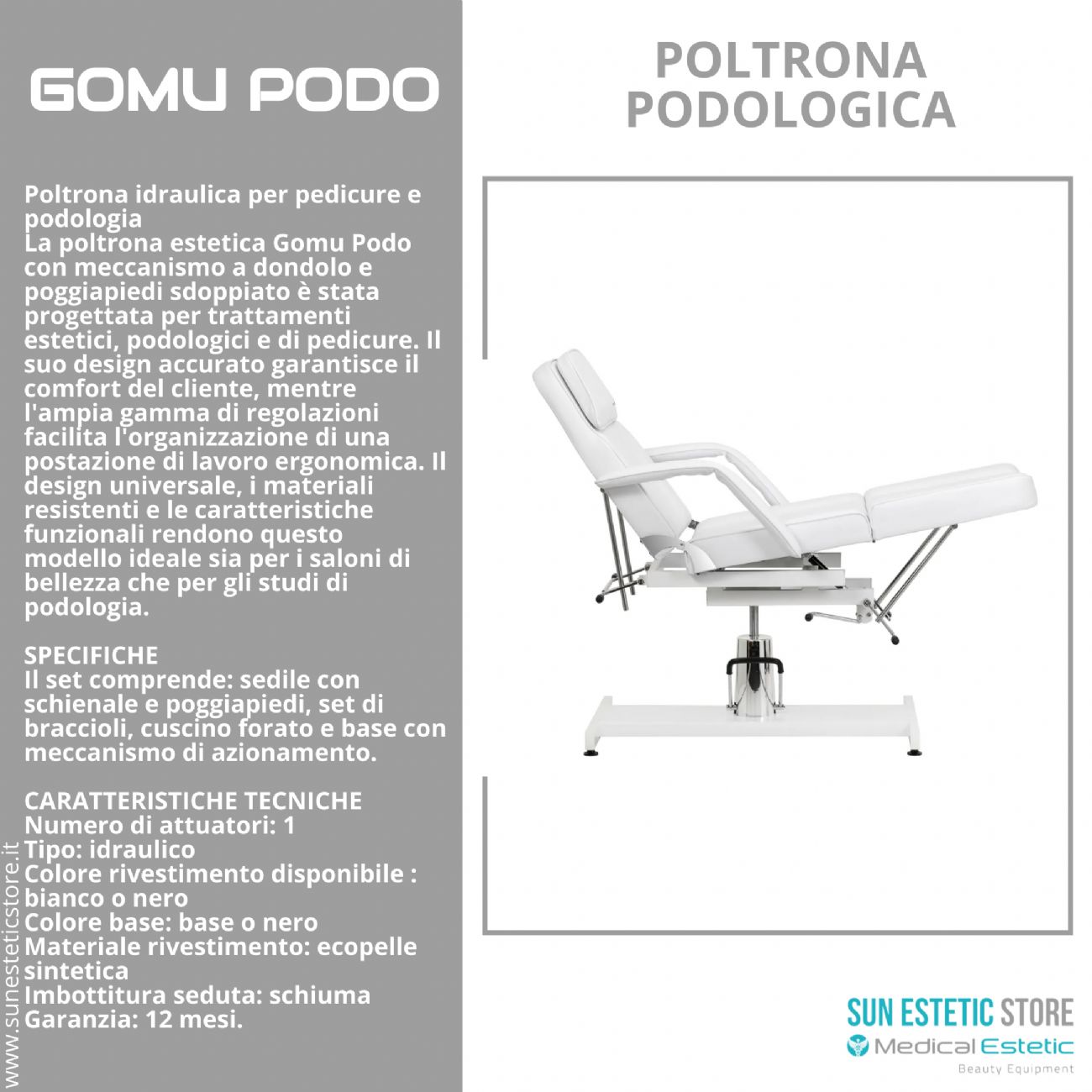Gomu Podo 210 Poltrona Podologica Idraulica per Pedicure e Podologia
