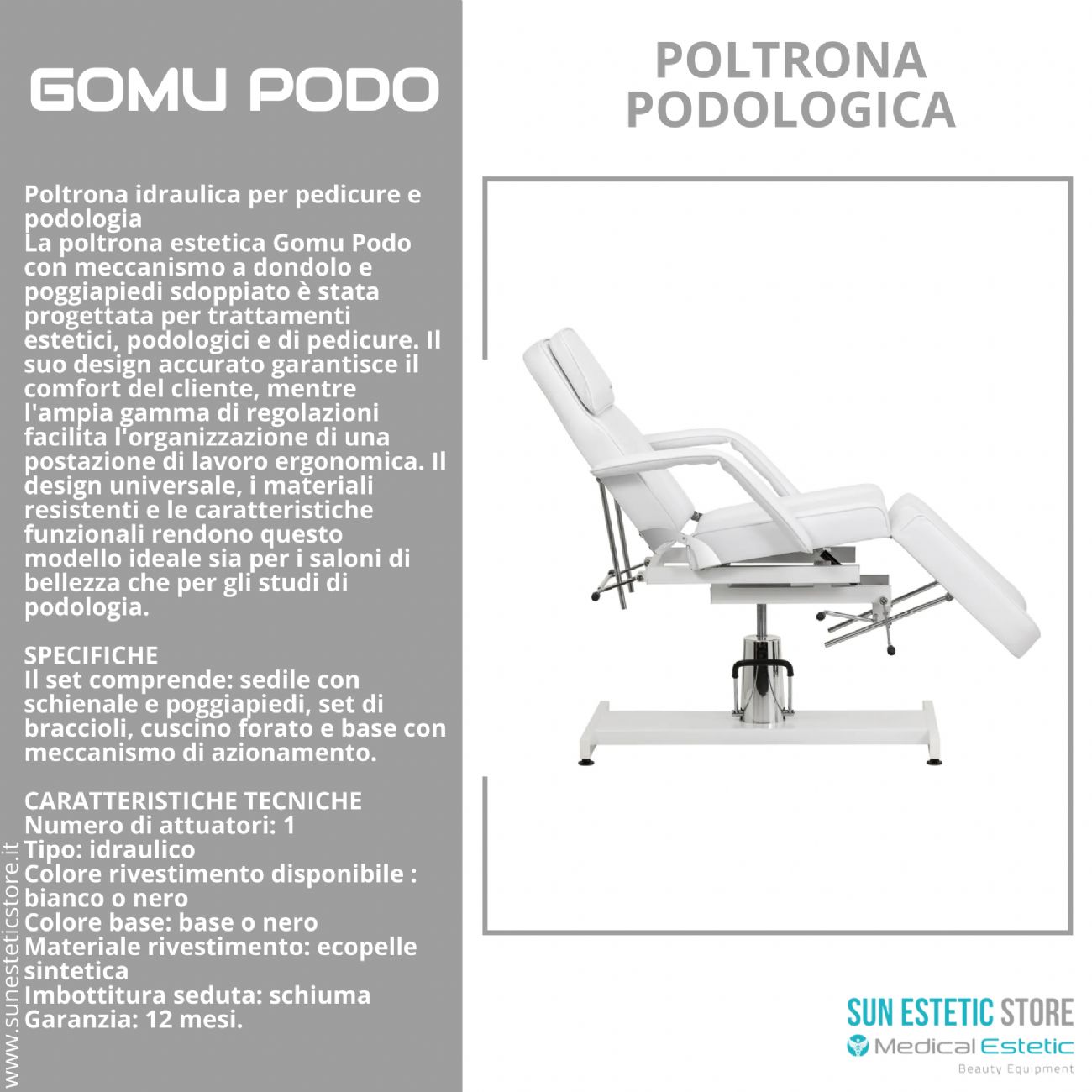 Gomu Podo 210 Poltrona Podologica Idraulica per Pedicure e Podologia