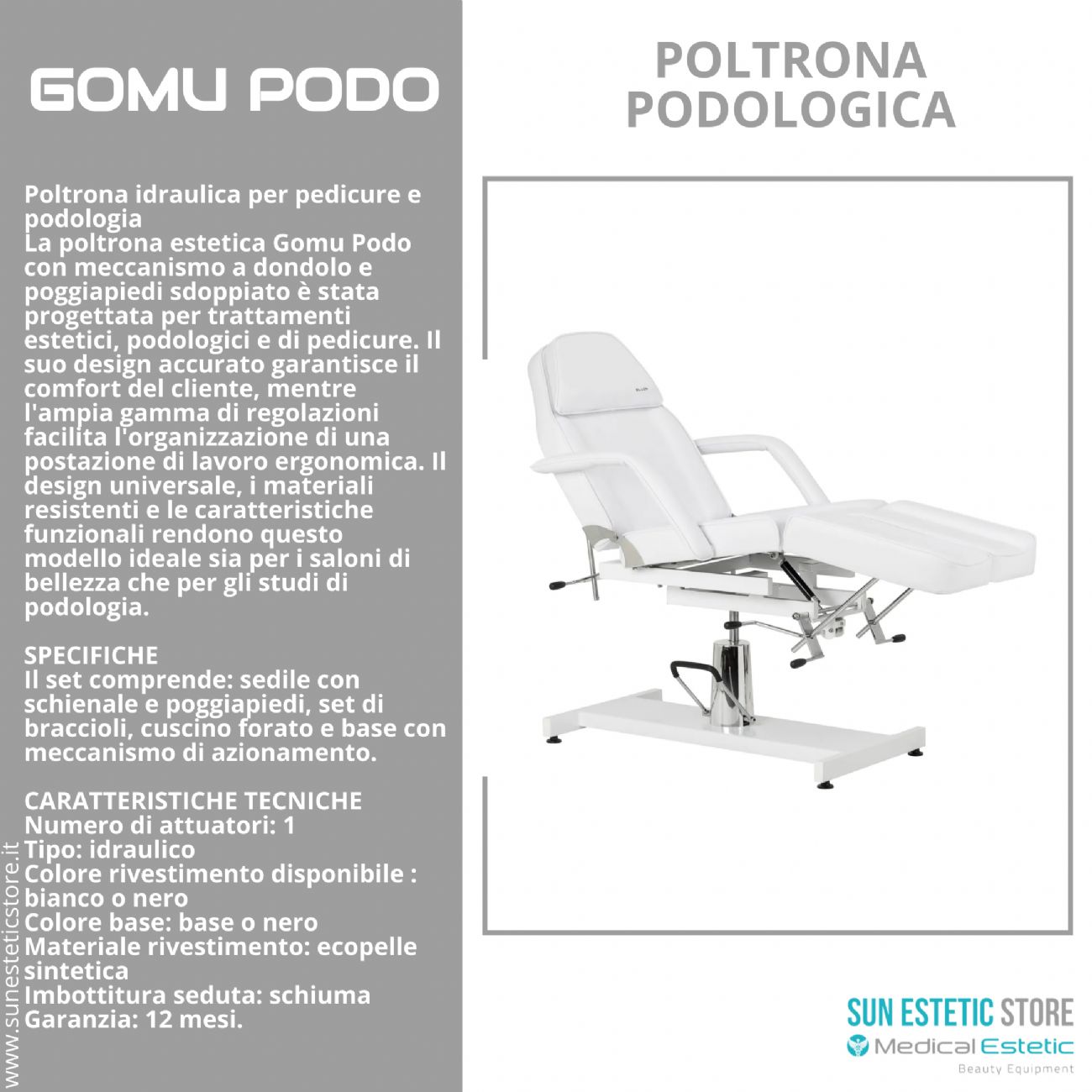 Gomu Podo 210 Poltrona Podologica Idraulica per Pedicure e Podologia