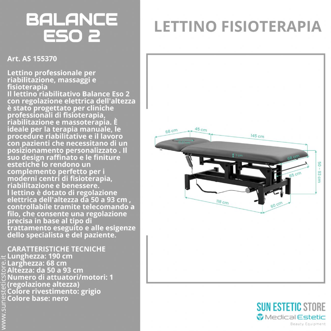 Balance Eso 2 lettino fisioterapia elettrico 2 sezioni