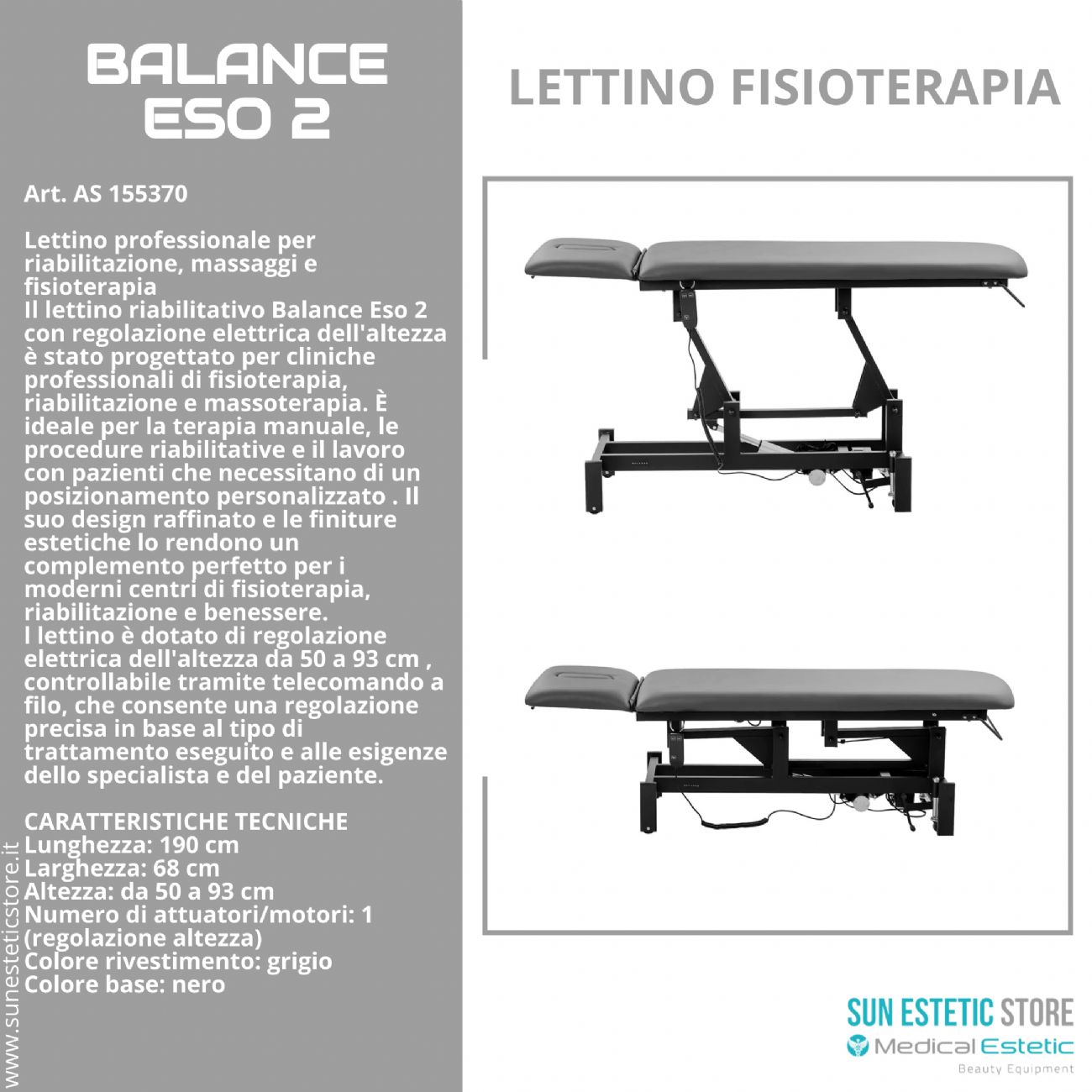 Balance Eso 2 lettino fisioterapia elettrico 2 sezioni