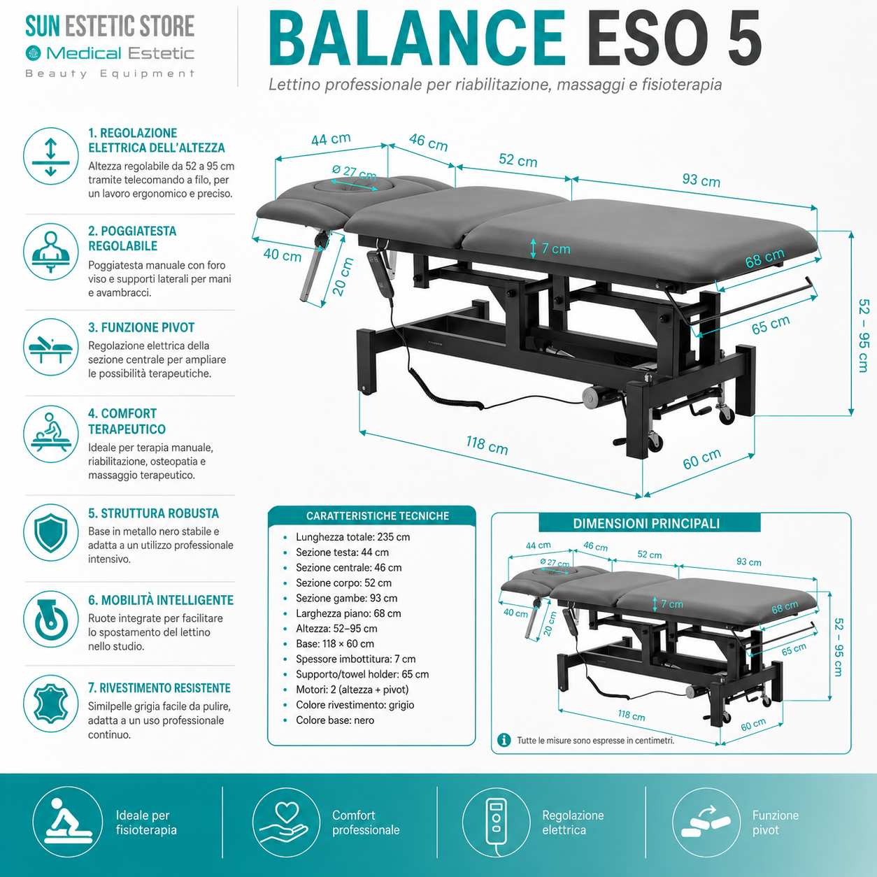 Balance Eso 5 lettino fisioterapia 3 sezioni 2 motori