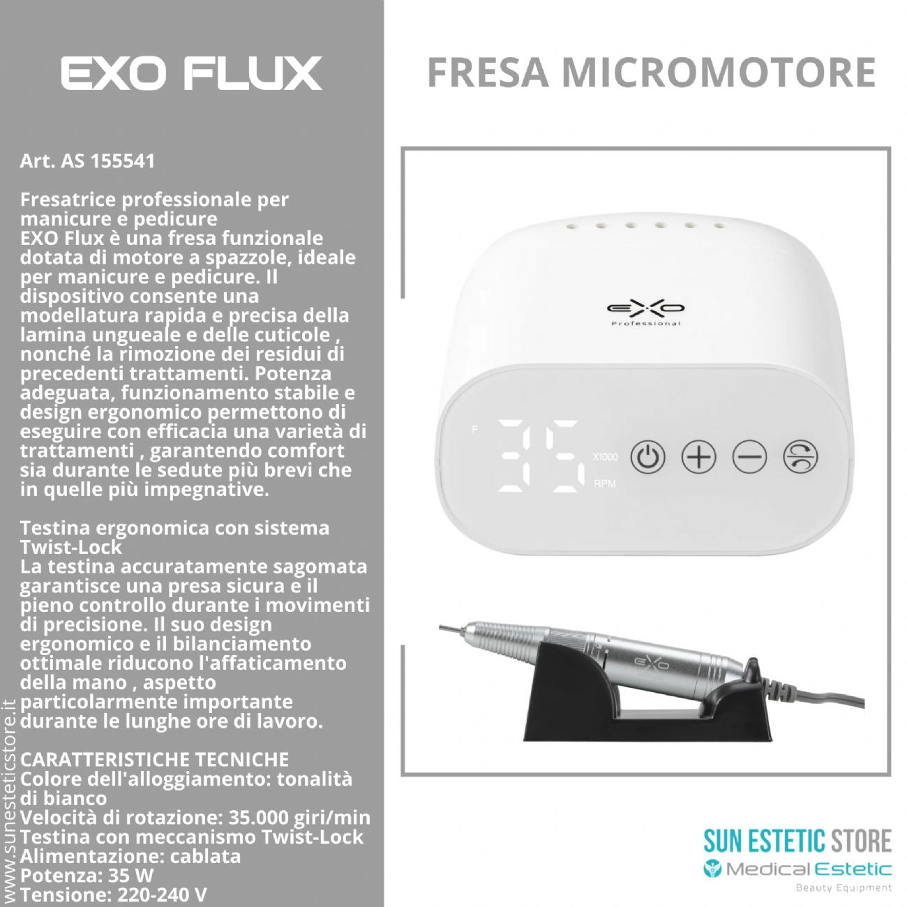 Fresa Unghie Professionale EXO Flux 35.000 giri/min