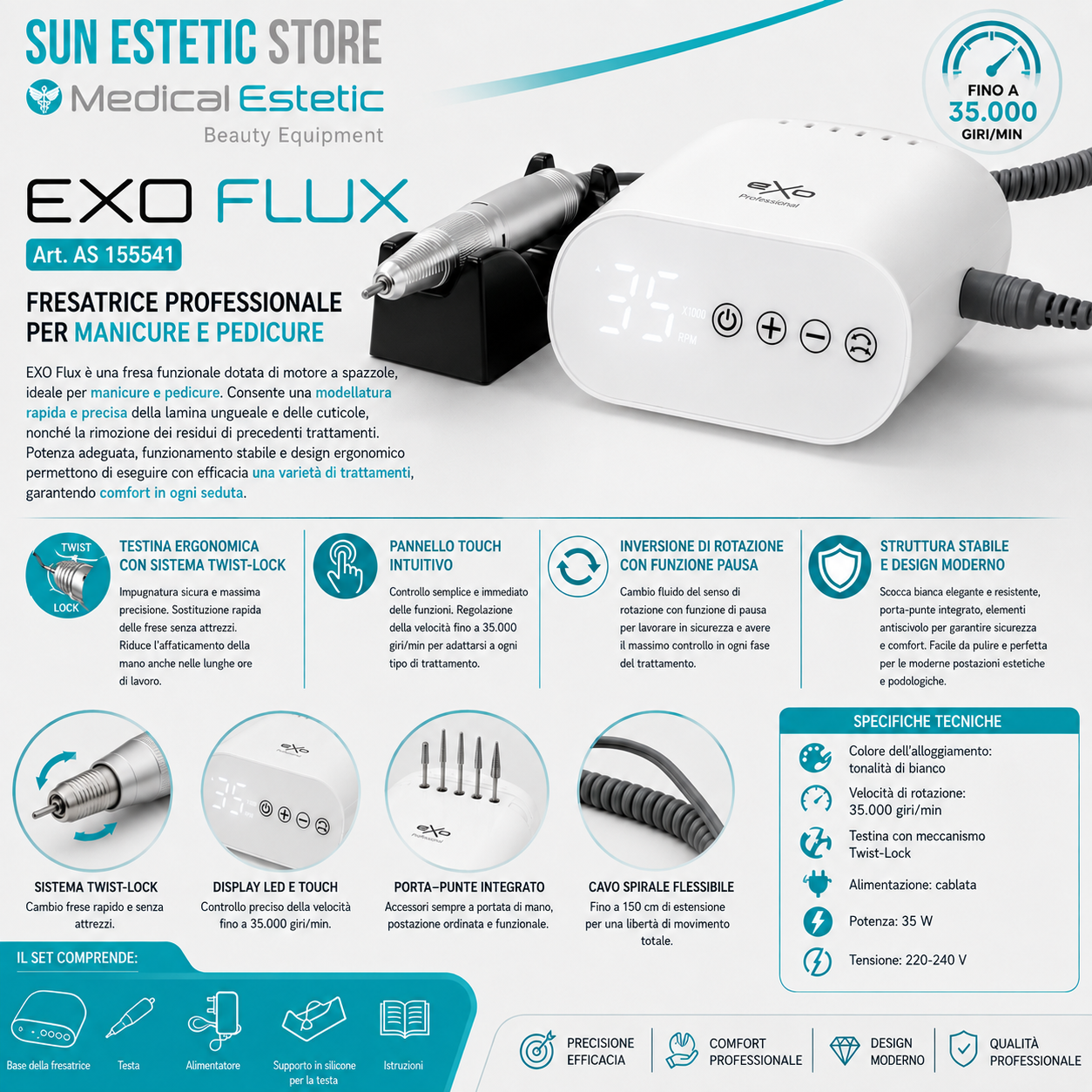 Fresa Unghie Professionale EXO Flux 35.000 giri/min