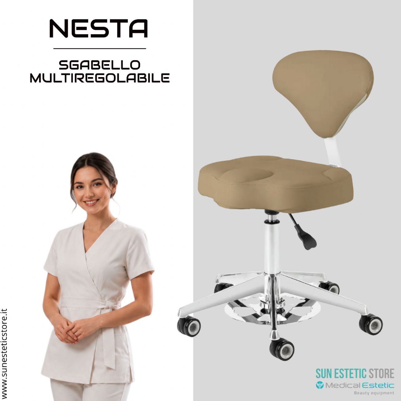 NESTA 156-F: Sgabello Cosmetico Ergonomico Regolabile