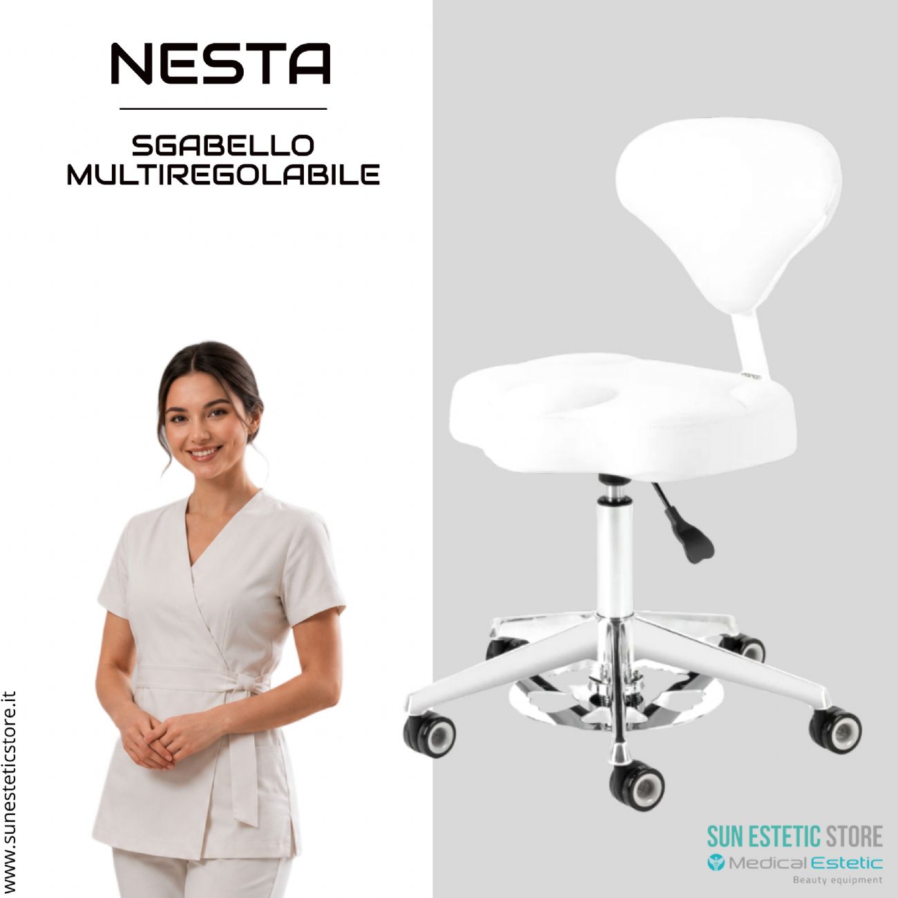 NESTA 156-F: Sgabello Cosmetico Ergonomico Regolabile