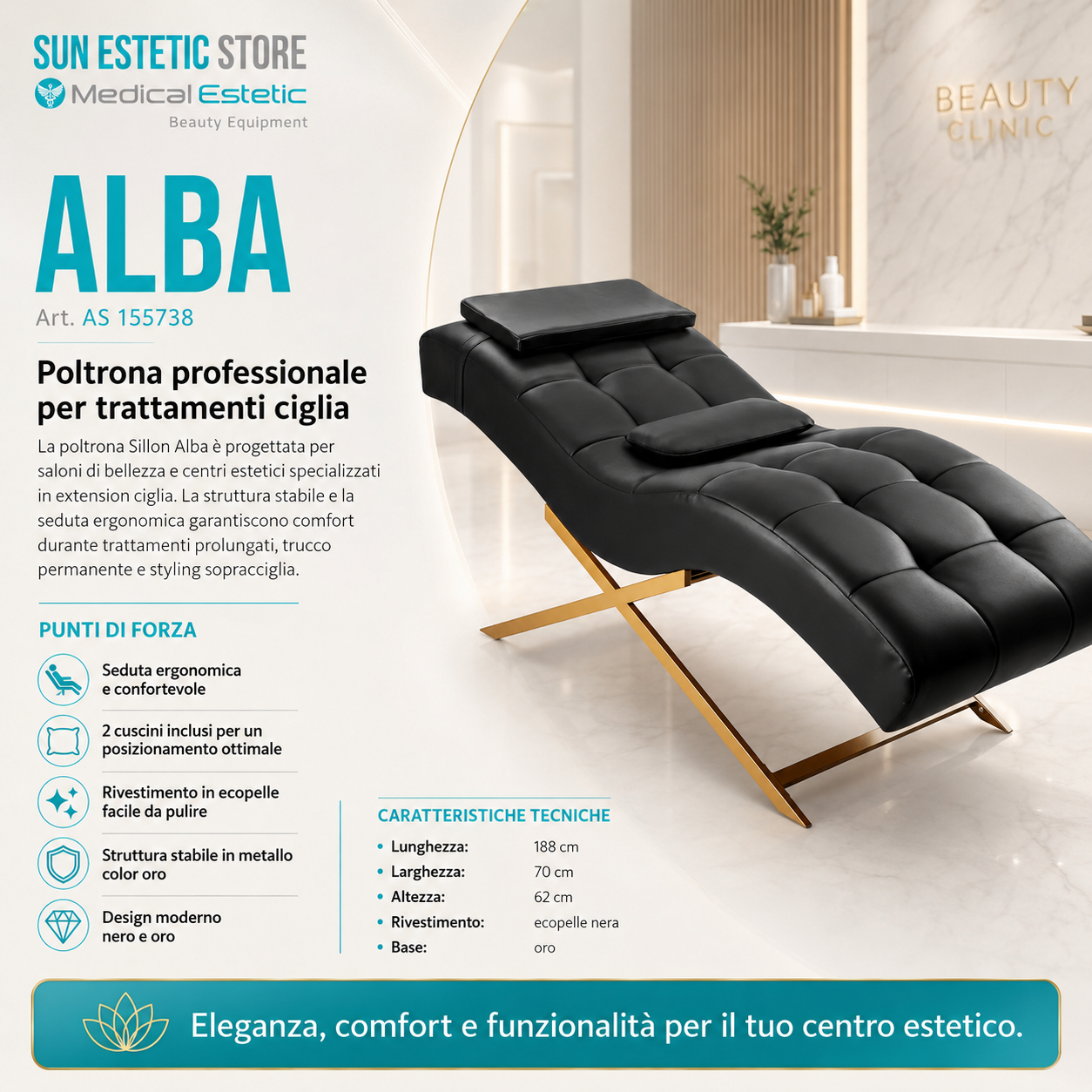 Poltrona Alba Professionale per Trattamenti Ciglia