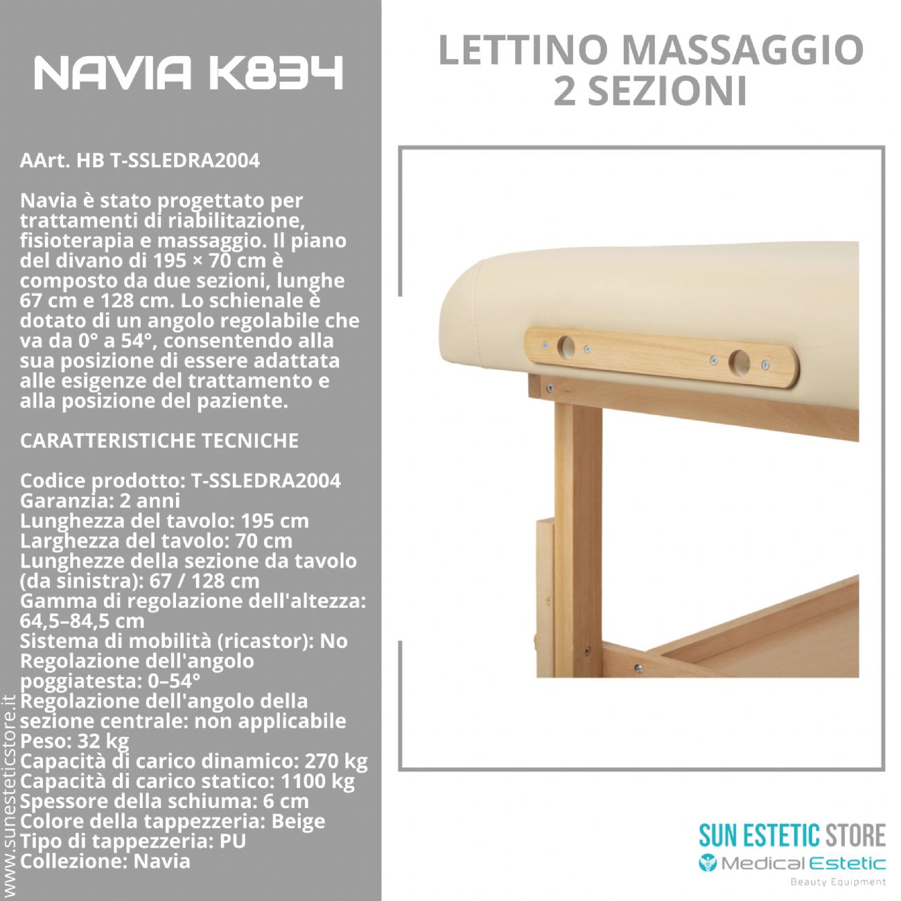 Navia K834: Lettino da Massaggio in Legno di Faggio