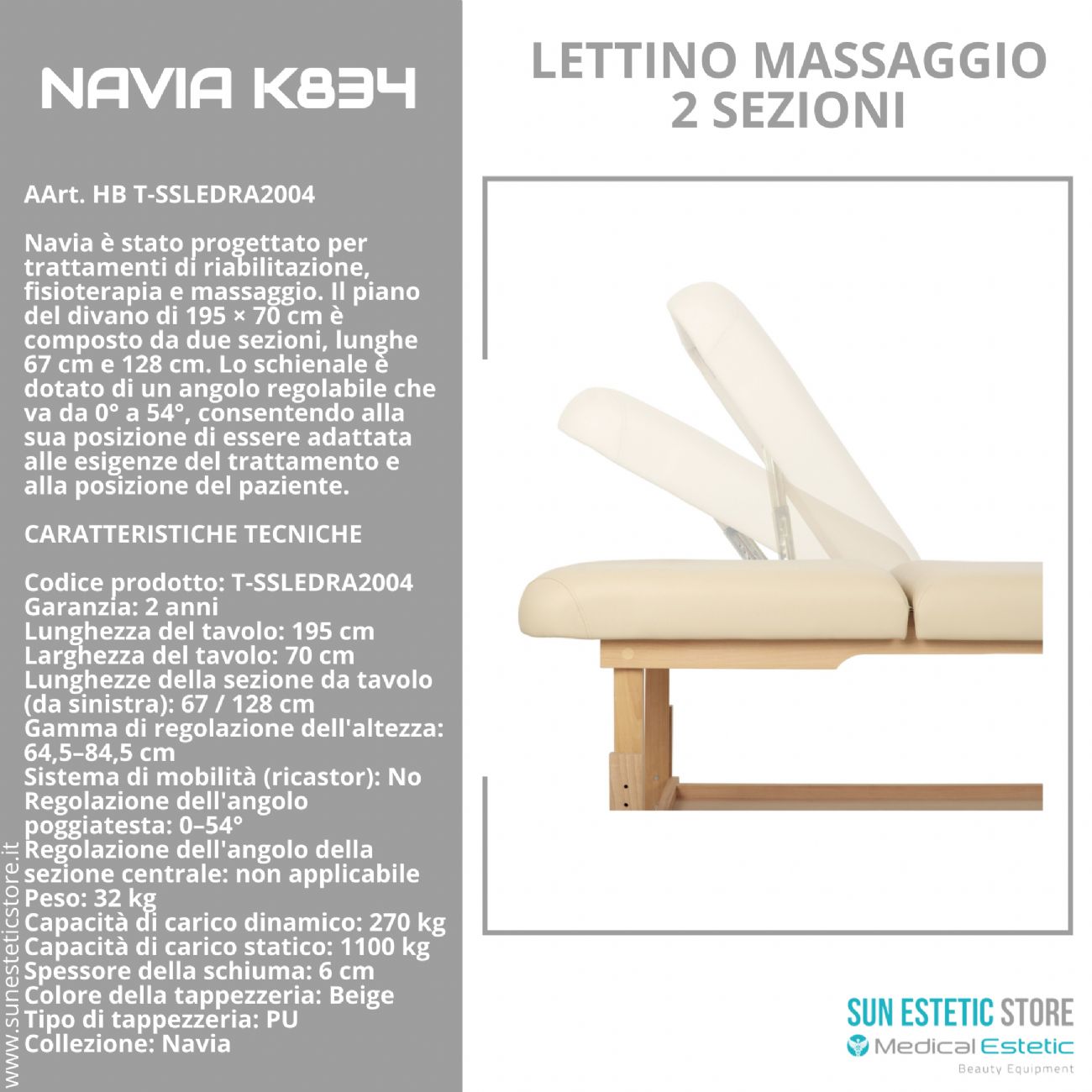 Navia K834: Lettino da Massaggio in Legno di Faggio