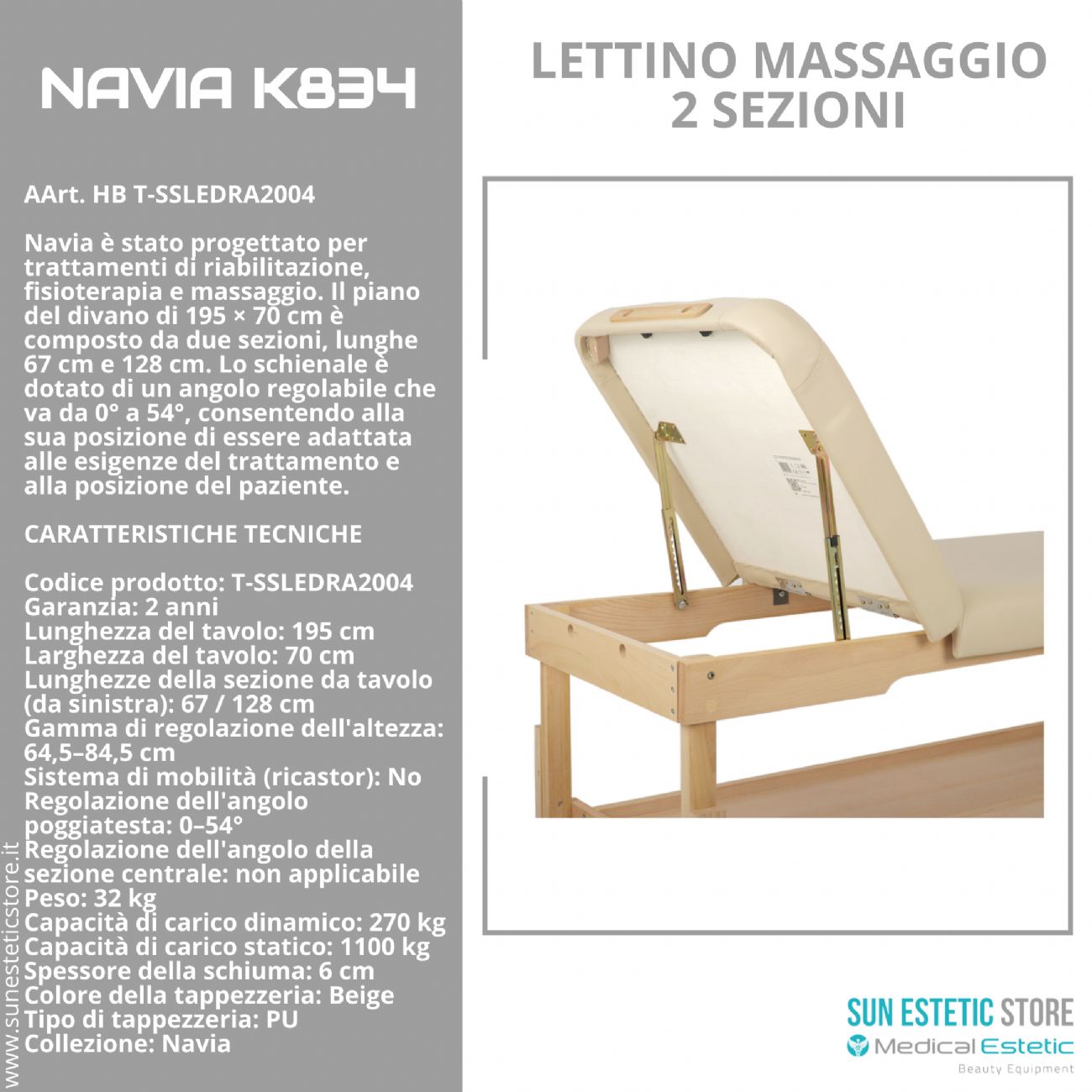 Navia K834: Lettino da Massaggio in Legno di Faggio