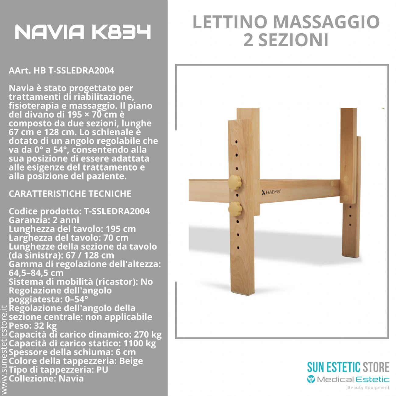 Navia K834: Lettino da Massaggio in Legno di Faggio