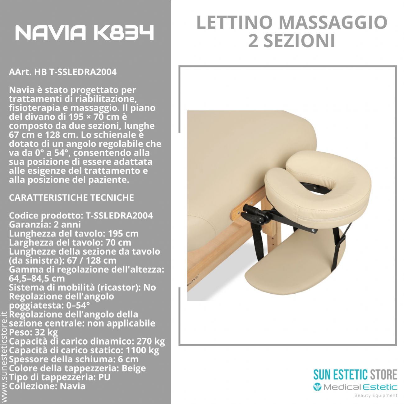 Navia K834: Lettino da Massaggio in Legno di Faggio