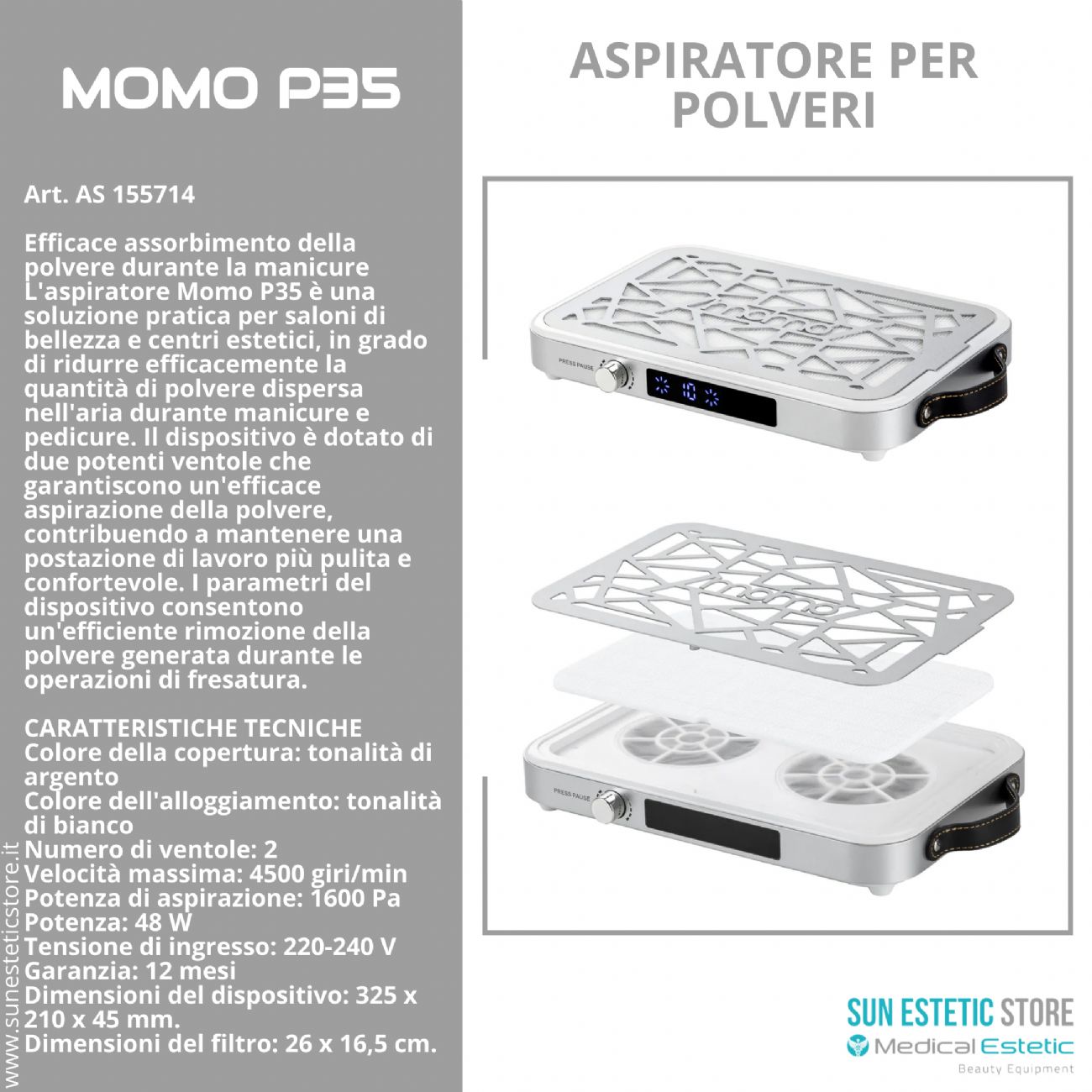 Momo P35 Aspiratore Polvere per Manicure e Pedicure
