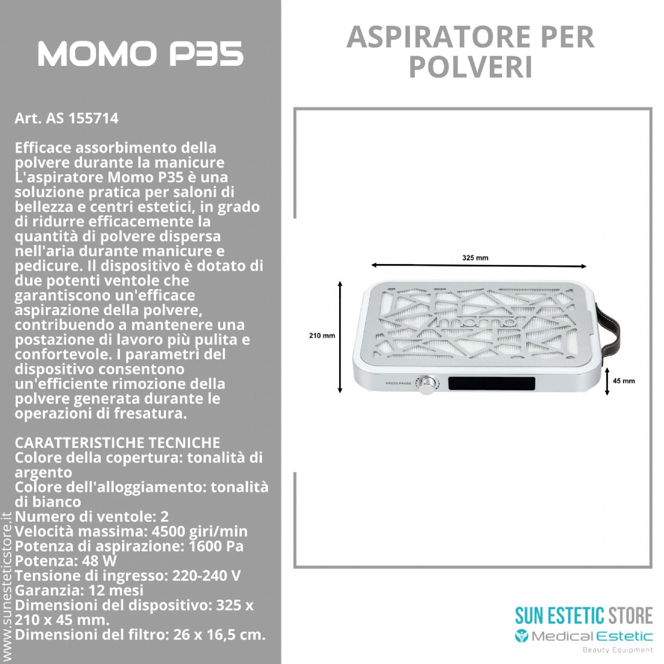 Momo P35 Aspiratore Polvere per Manicure e Pedicure