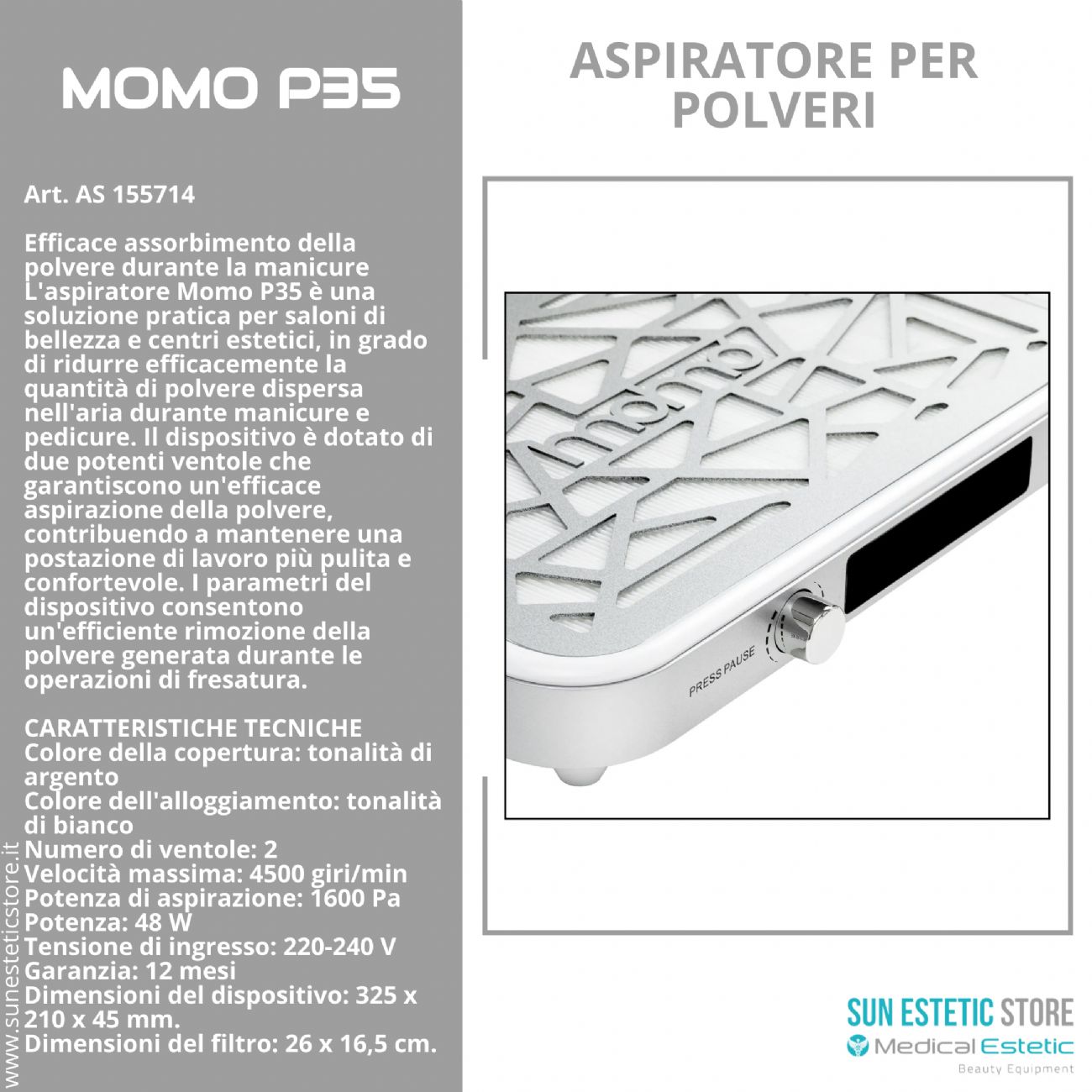 Momo P35 Aspiratore Polvere per Manicure e Pedicure