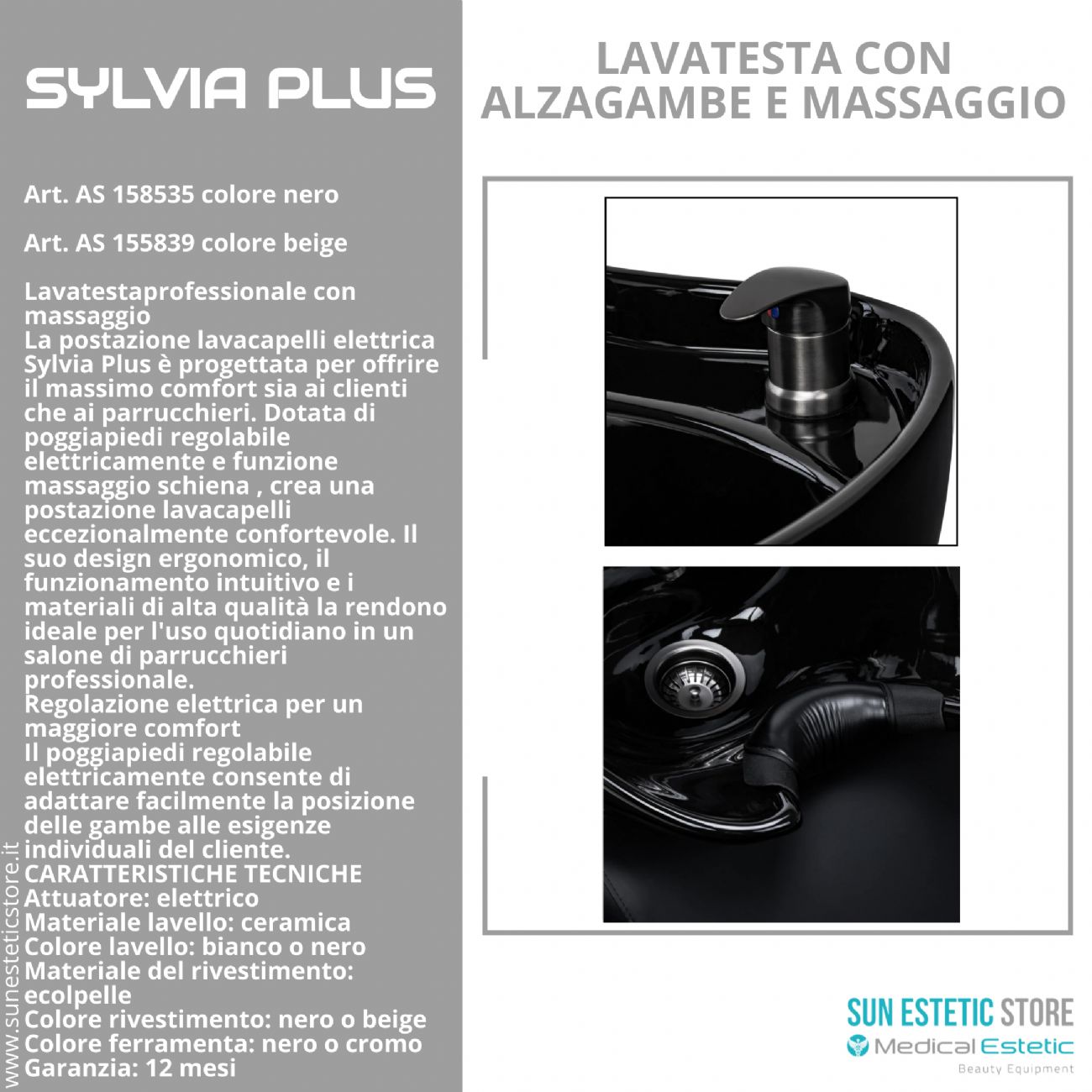 Sylvia Plus – Postazione Lavatesta Elettrica con Massaggio