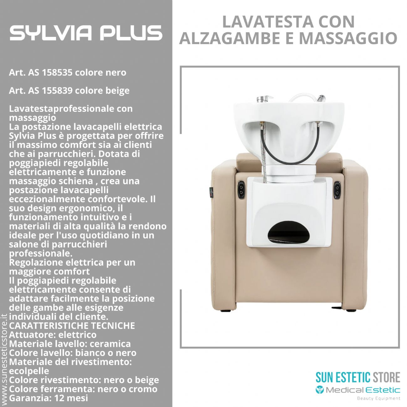 Sylvia Plus – Postazione Lavatesta Elettrica con Massaggio