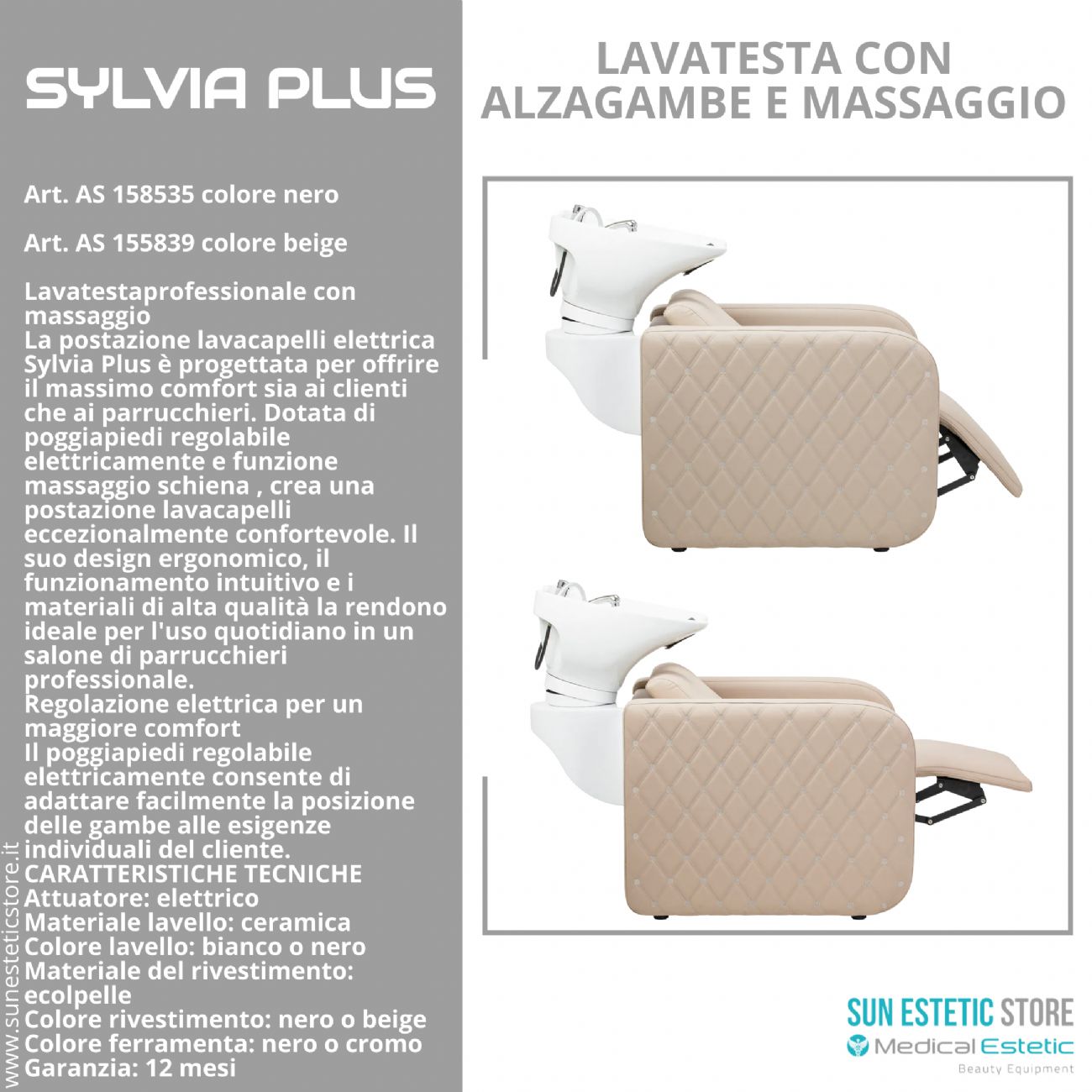 Sylvia Plus – Postazione Lavatesta Elettrica con Massaggio