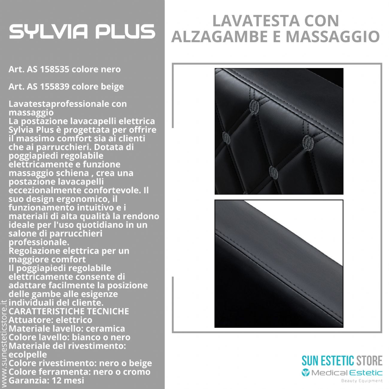Sylvia Plus – Postazione Lavatesta Elettrica con Massaggio