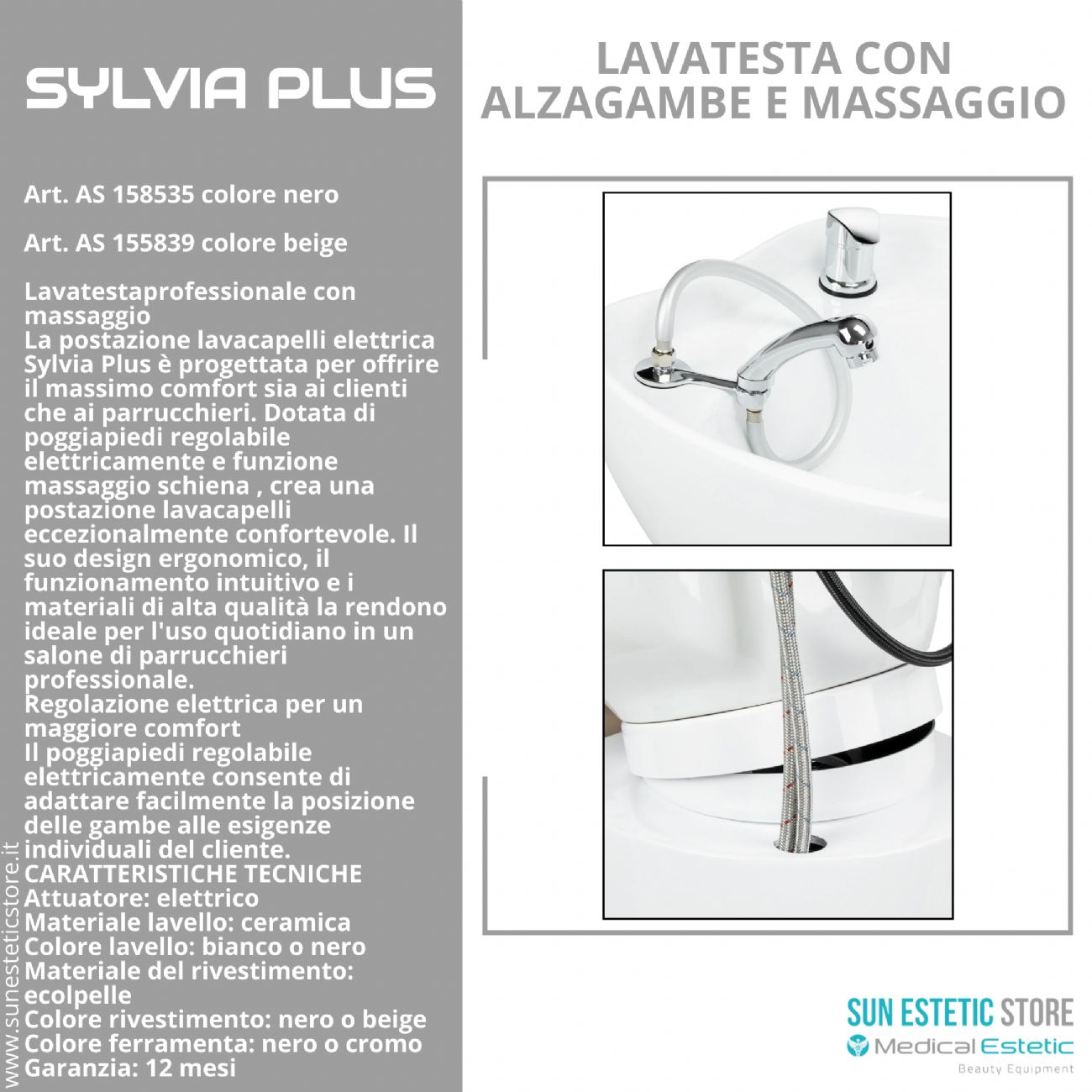 Sylvia Plus – Postazione Lavatesta Elettrica con Massaggio