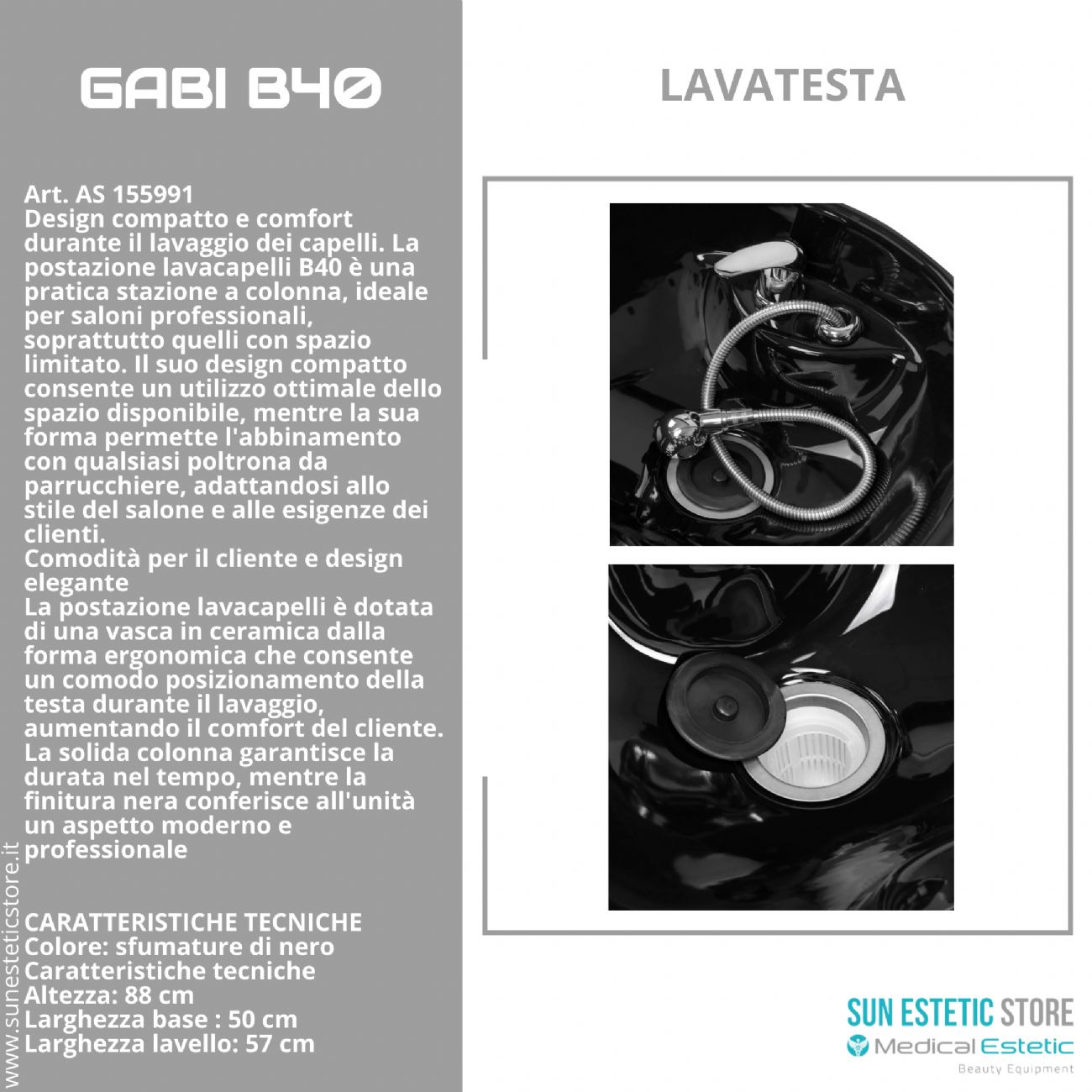 Gabi B40 – Postazione Lavacapelli indipendente a Colonna Compatta per Saloni