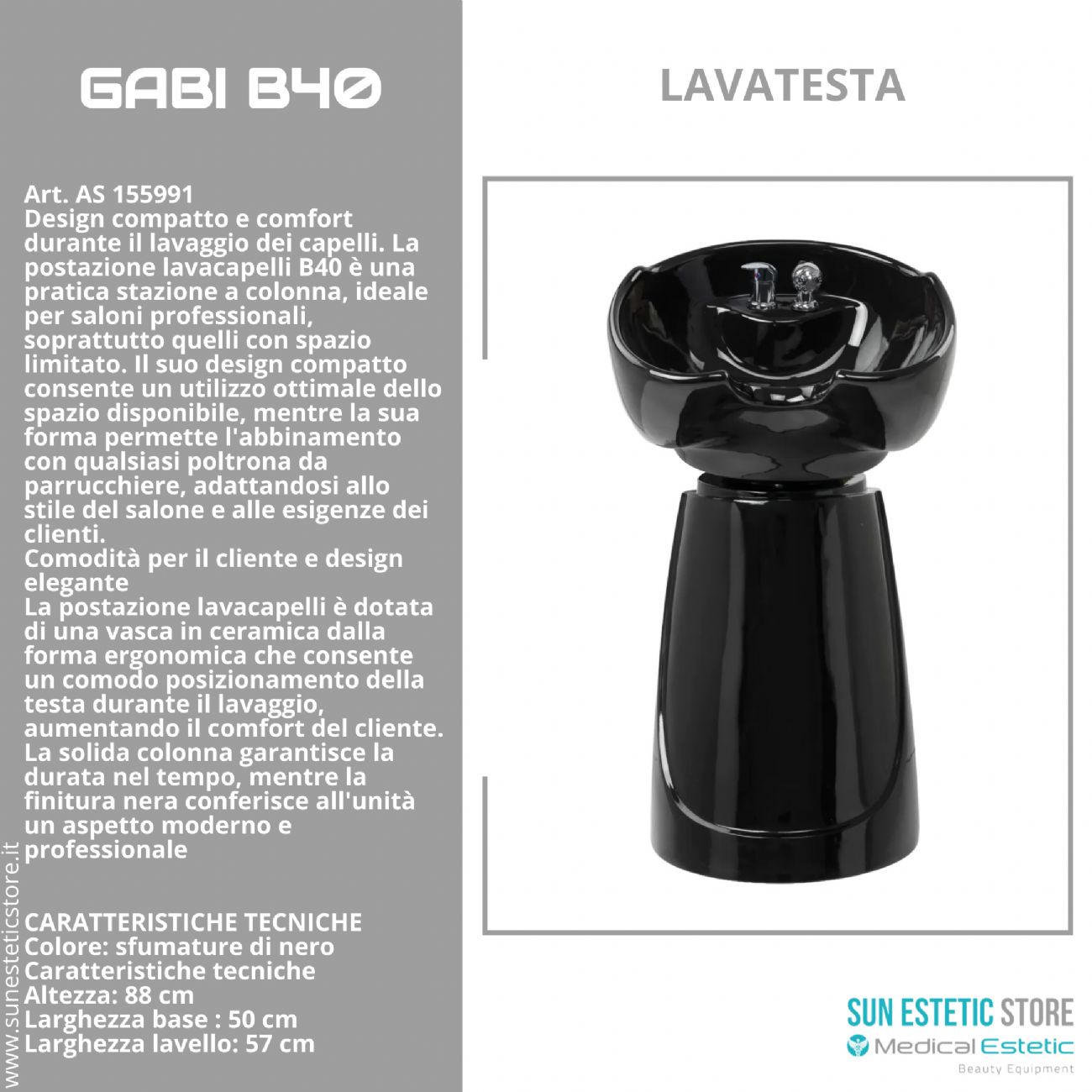 Gabi B40 – Postazione Lavacapelli indipendente a Colonna Compatta per Saloni