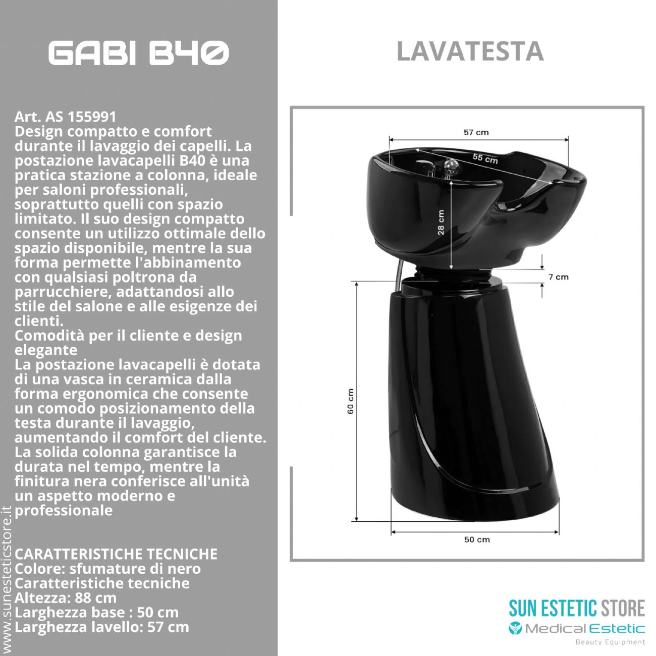 Gabi B40 – Postazione Lavacapelli indipendente a Colonna Compatta per Saloni