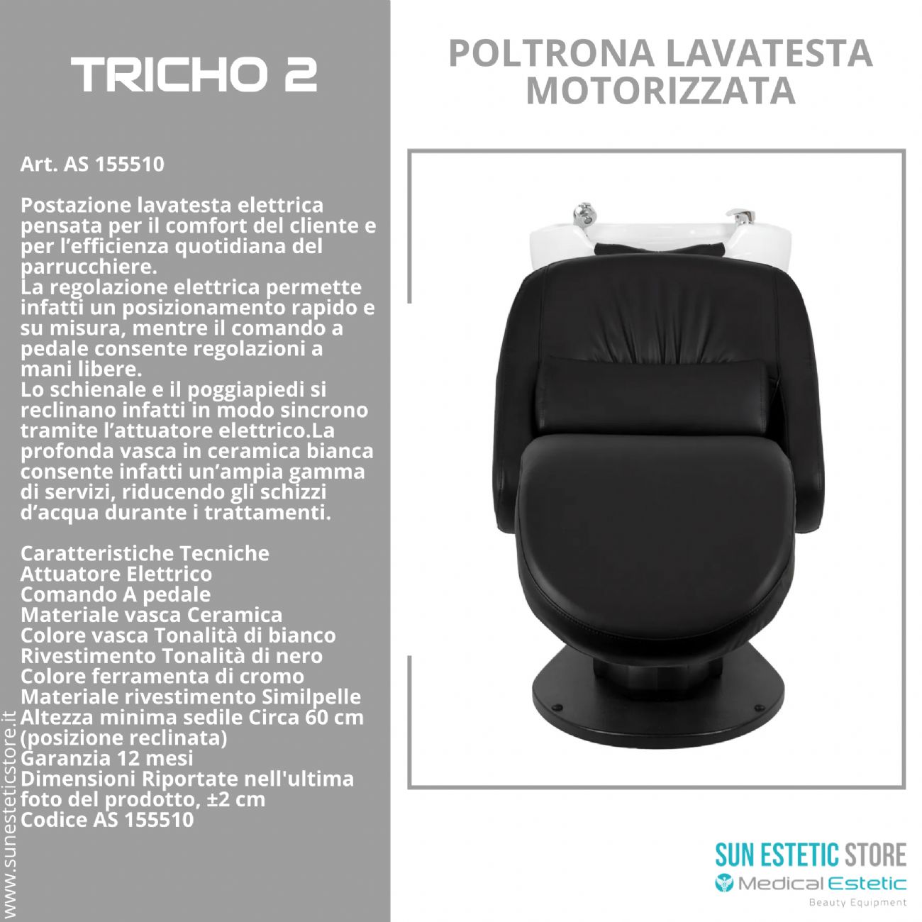 Tricho 2 poltrona lettino lavatesta massaggiante motorizzata