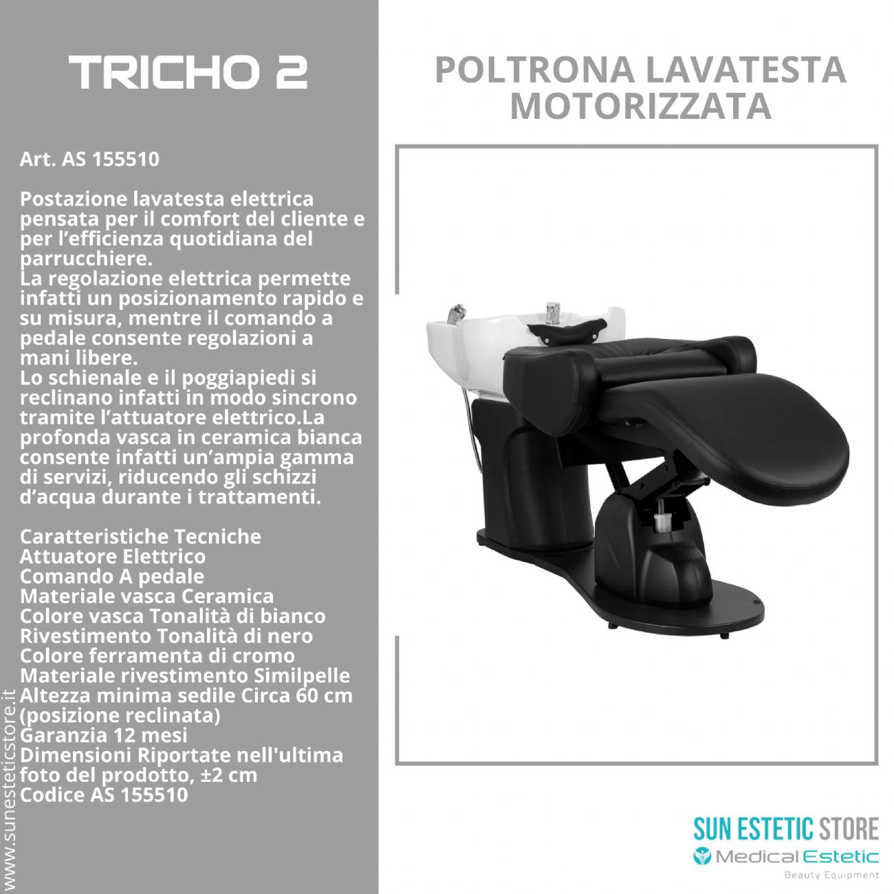 Tricho 2 poltrona lettino lavatesta massaggiante motorizzata
